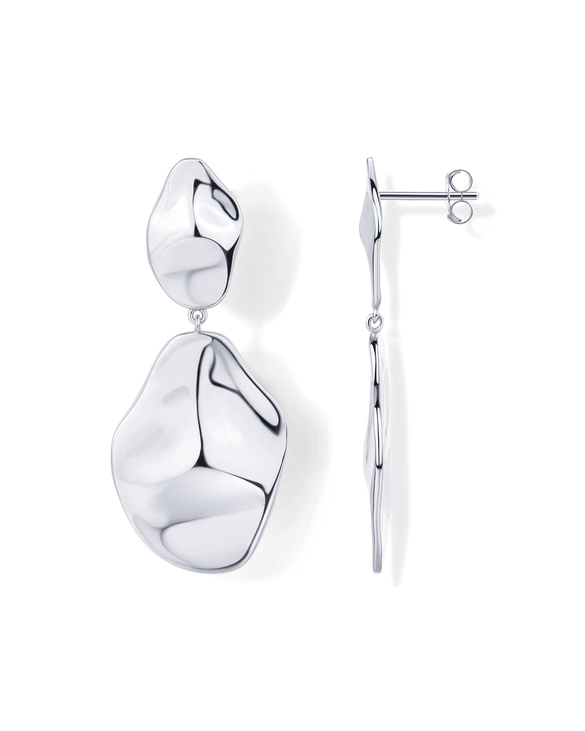 PAVOI 14K Gold Plated 925 Sterling Silver Posts Teardrop Statement Dangle Earrings | Lightweight Hammered Drop Dangle Earrings for Women thumbnail
