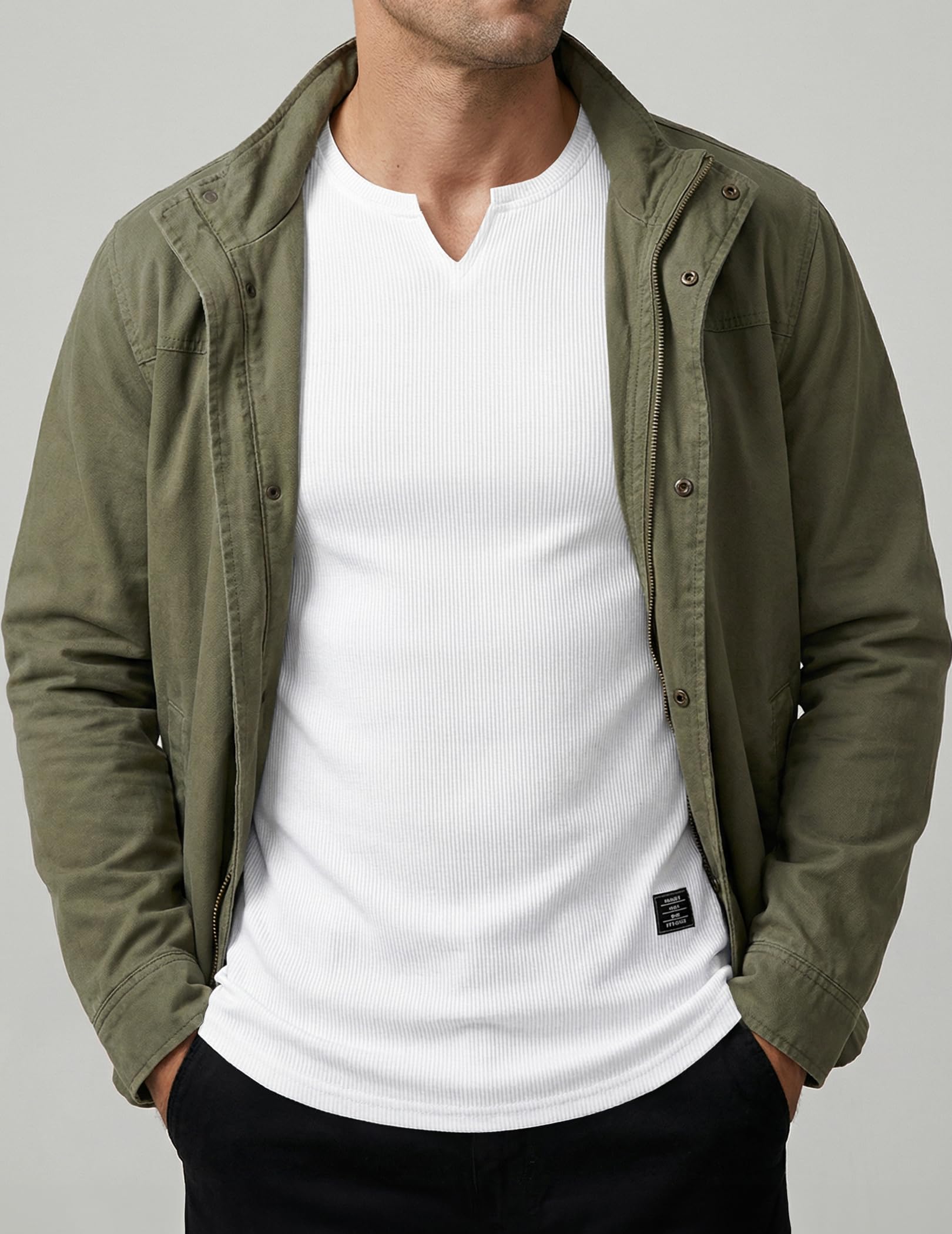 JMIERR Mens Muscle Slim T Shirts Texture V Neck Longline Henley Gym Workout Athletic Tee Shirt thumbnail