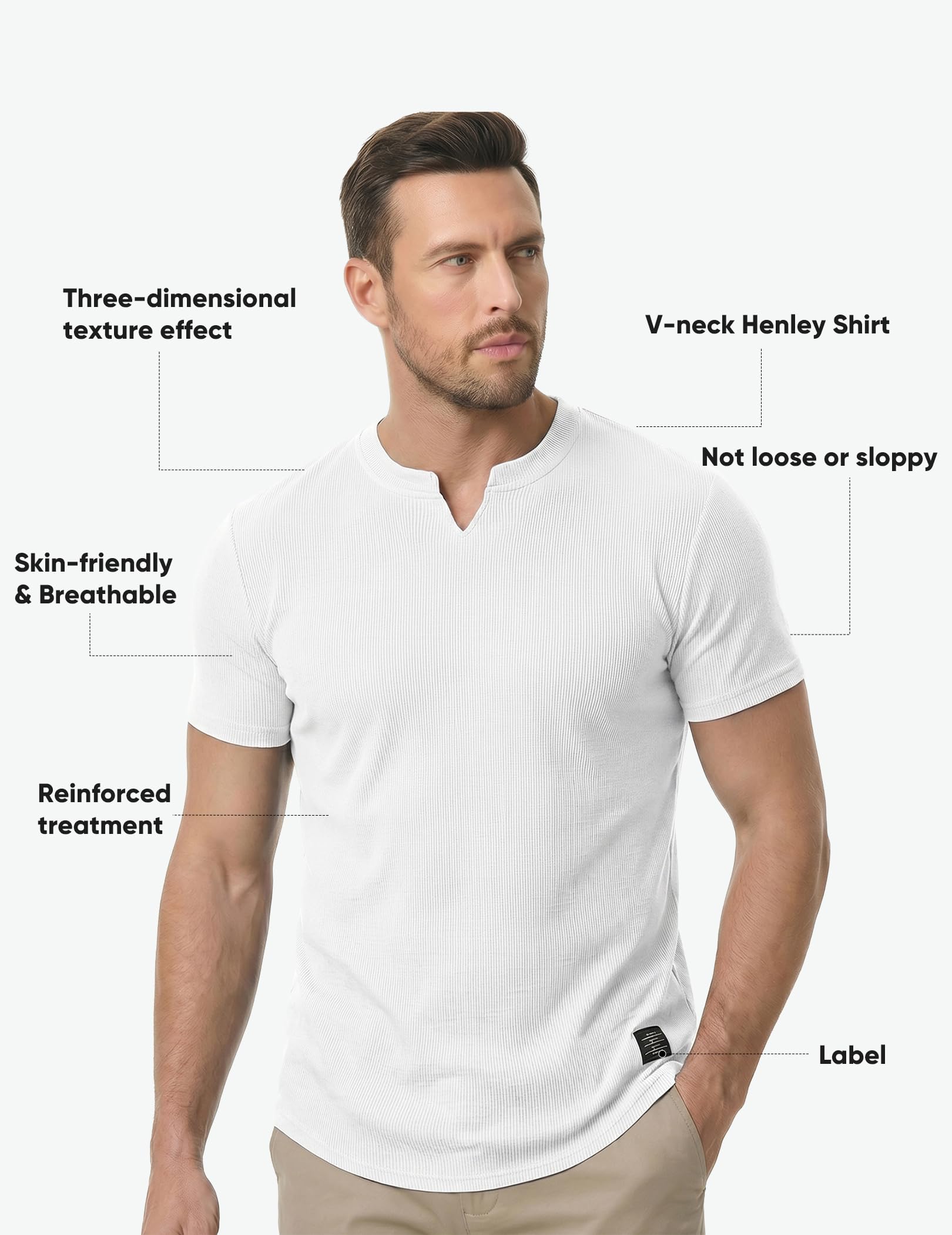 JMIERR Mens Muscle Slim T Shirts Texture V Neck Longline Henley Gym Workout Athletic Tee Shirt thumbnail