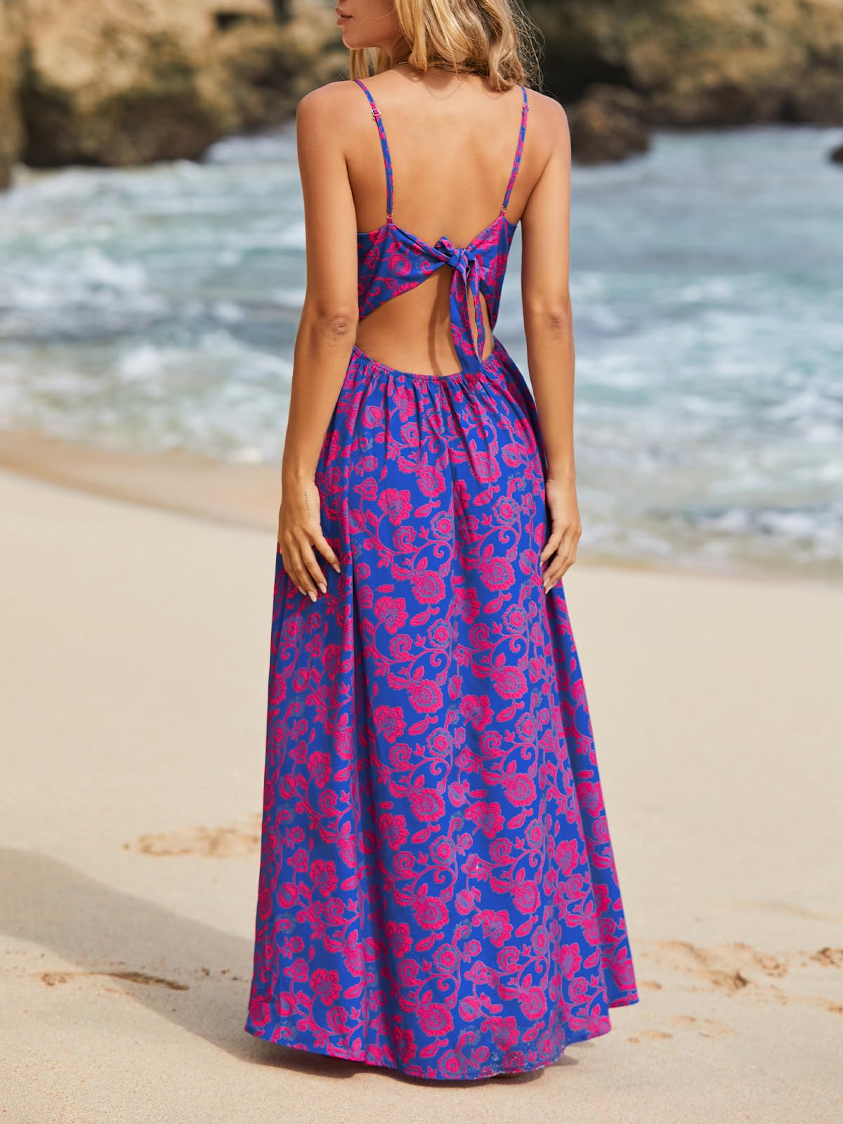 CUPSHE Women's Maxi Dress Floral Print Twisted V Neck Sleeveless Long Dress Summer Casual Dress thumbnail
