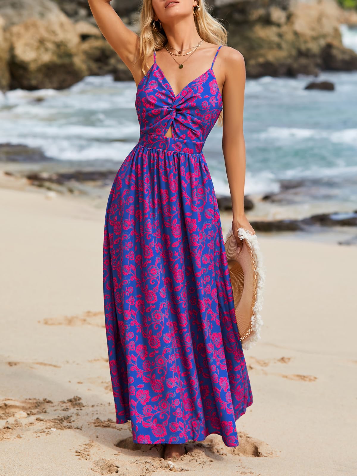 CUPSHE Women's Maxi Dress Floral Print Twisted V Neck Sleeveless Long Dress Summer Casual Dress thumbnail