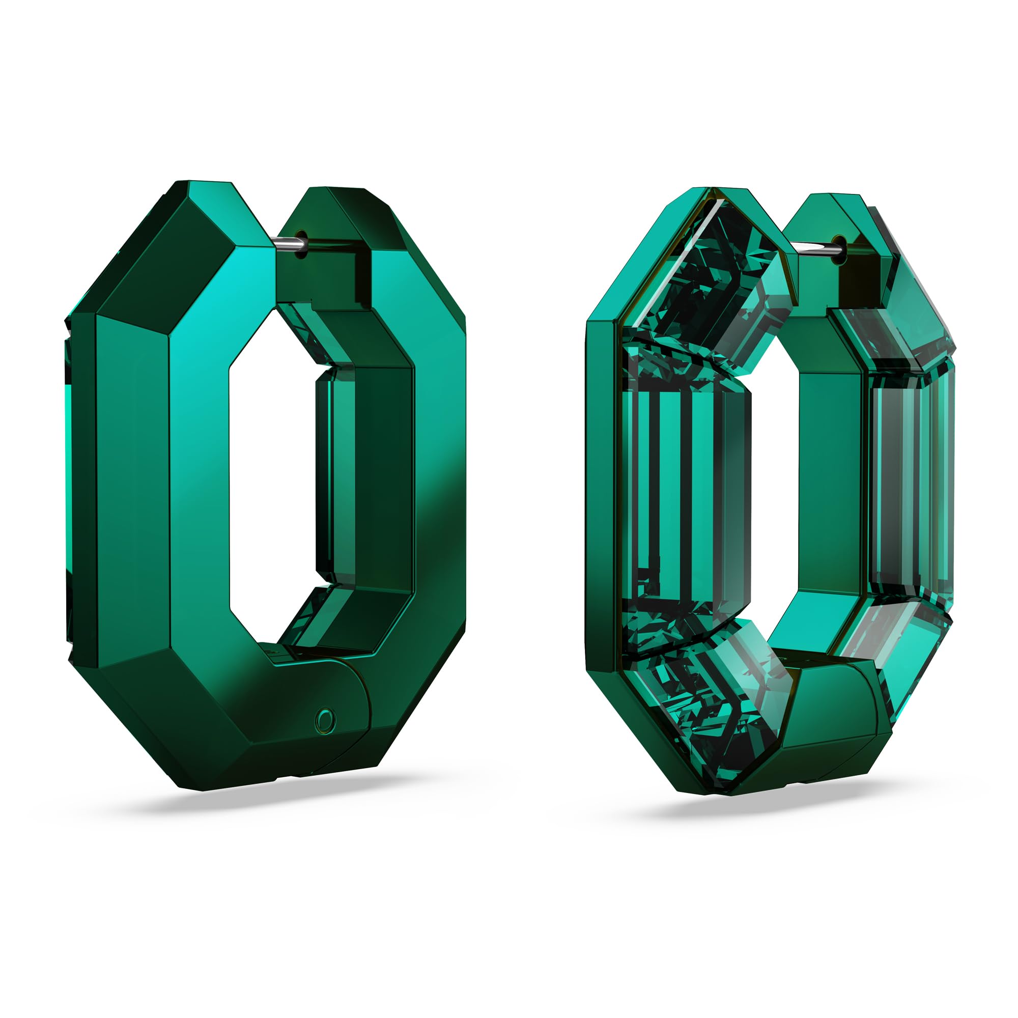 Swarovski Lucent Small Hoop Earrings, Green Octagon-Shaped Crystals, Part of the Swarovski Lucent Collection thumbnail