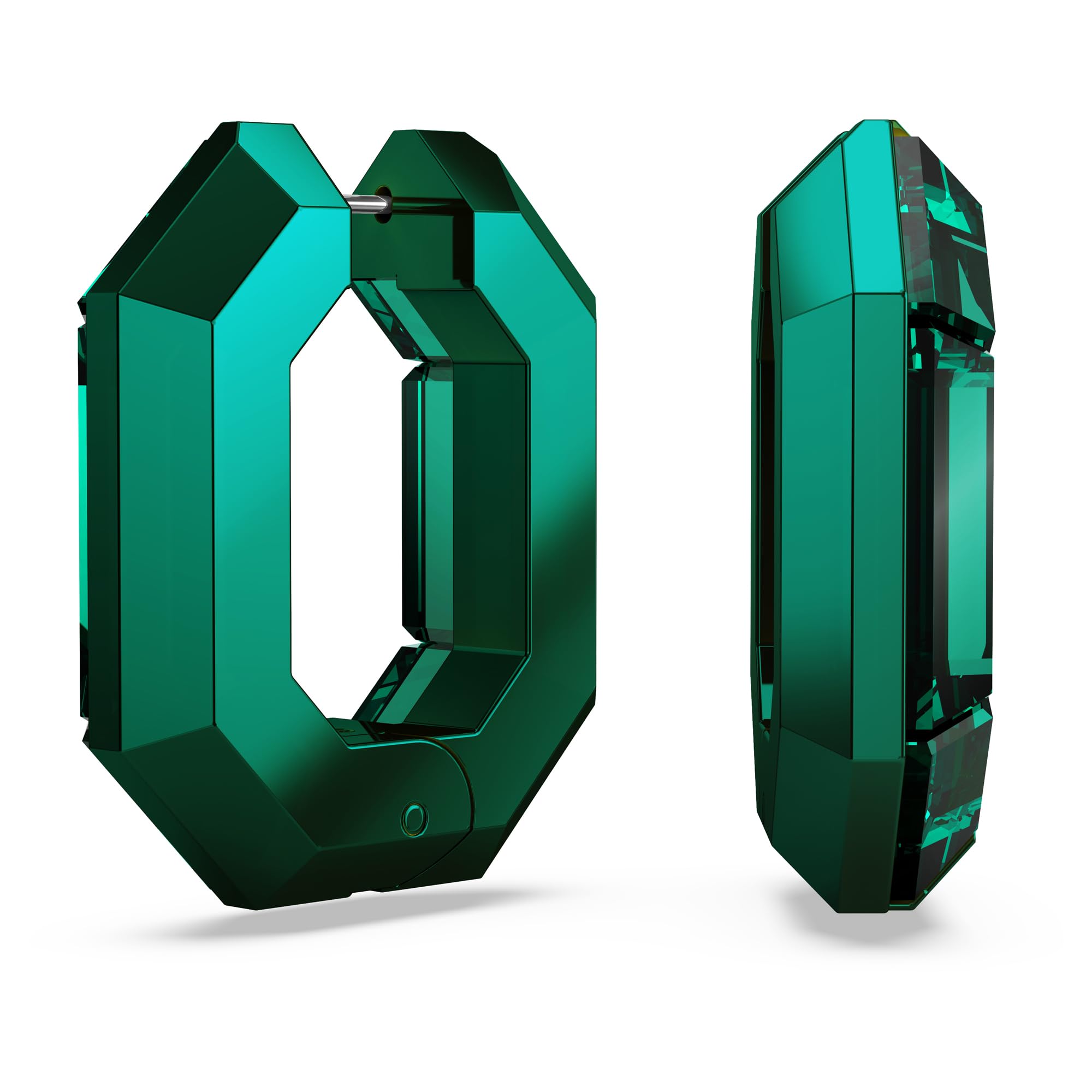 Swarovski Lucent Small Hoop Earrings, Green Octagon-Shaped Crystals, Part of the Swarovski Lucent Collection thumbnail