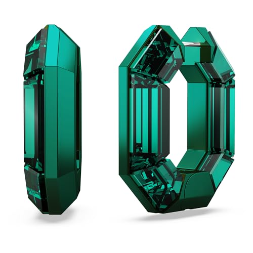 Swarovski Lucent Small Hoop Earrings, Green Octagon-Shaped Crystals, Part of the Swarovski Lucent Collection thumbnail