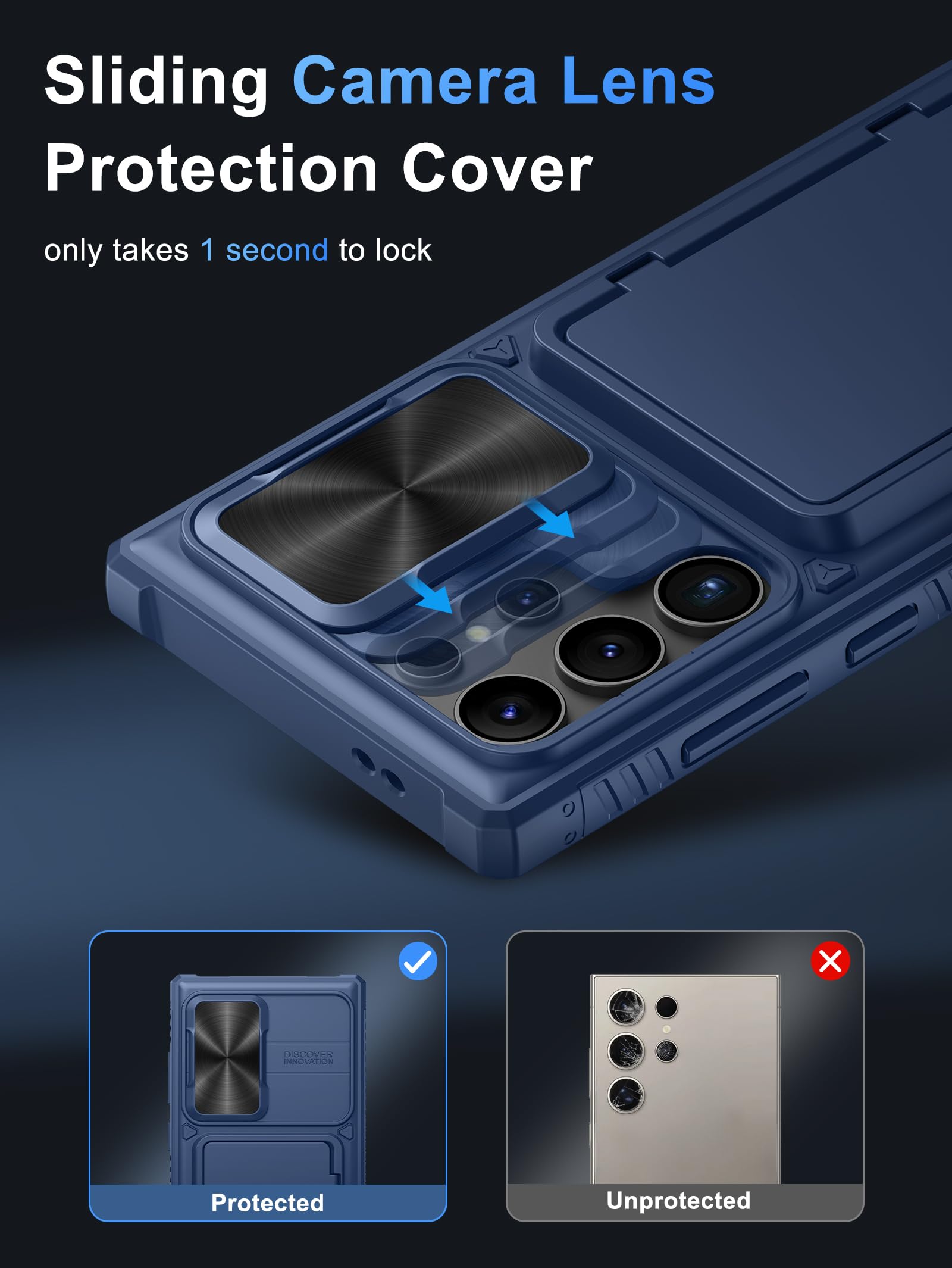 Vihibii for Samsung Galaxy S24 Ultra Wallet Case with Card Holder (4 Cards) & Slide Camera Lens Protective Cover & Kickstand, Heavy Duty Shockproof Rugged Case for Galaxy S24 Ultra 5G 6.8" 2024, Blue thumbnail