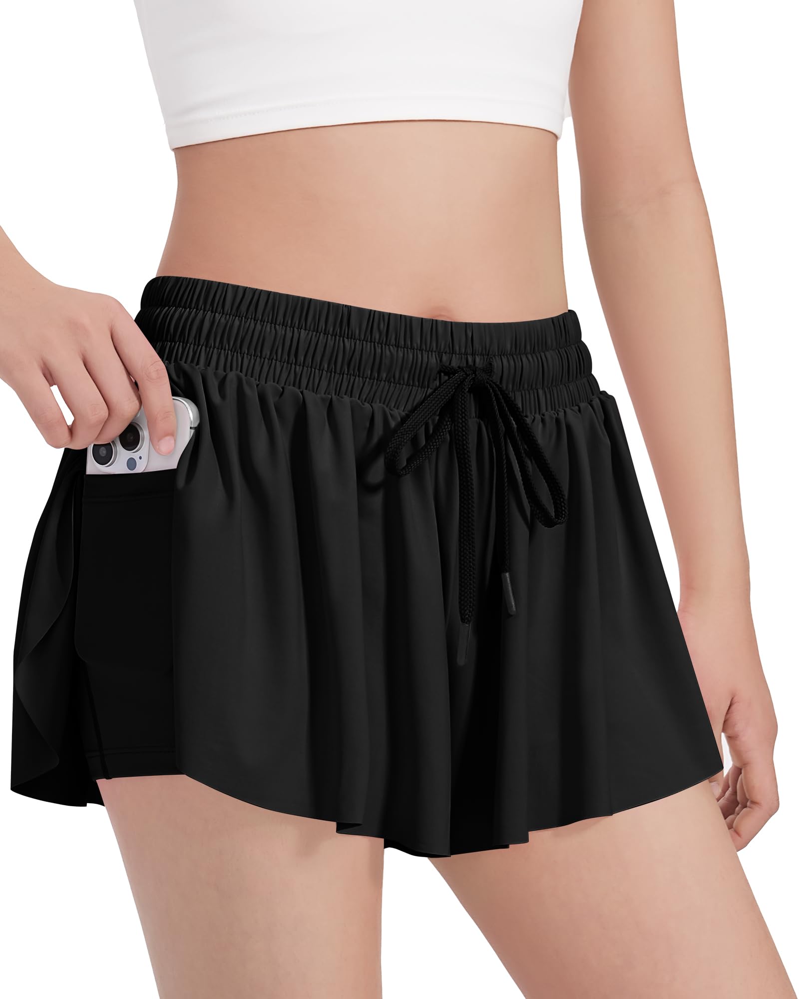 HASMES Girls Butterfly Shorts Teen Flowy Athletic Shorts for Running Dance Cheer 5-14Y thumbnail