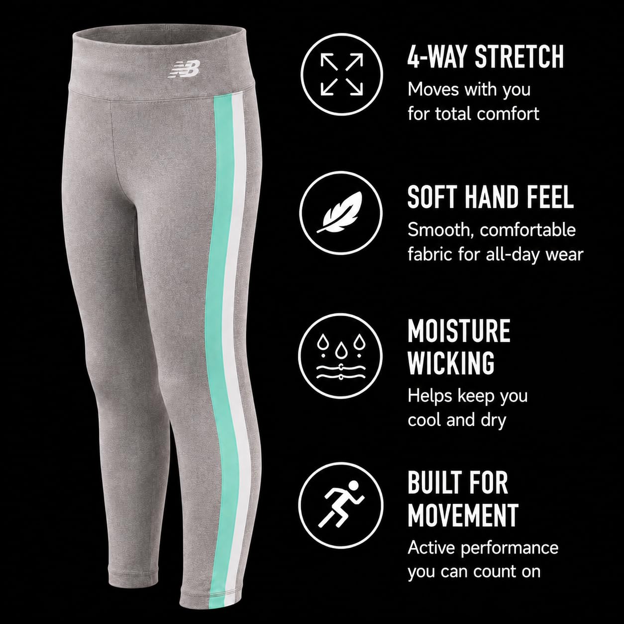 New Balance Girl's Performance Leggings (Big Kids) | Smooth Stretch Fabric, Sleek Versatile Black, Breathable Support for Dance, Gym, Fitness & Everyday Play thumbnail