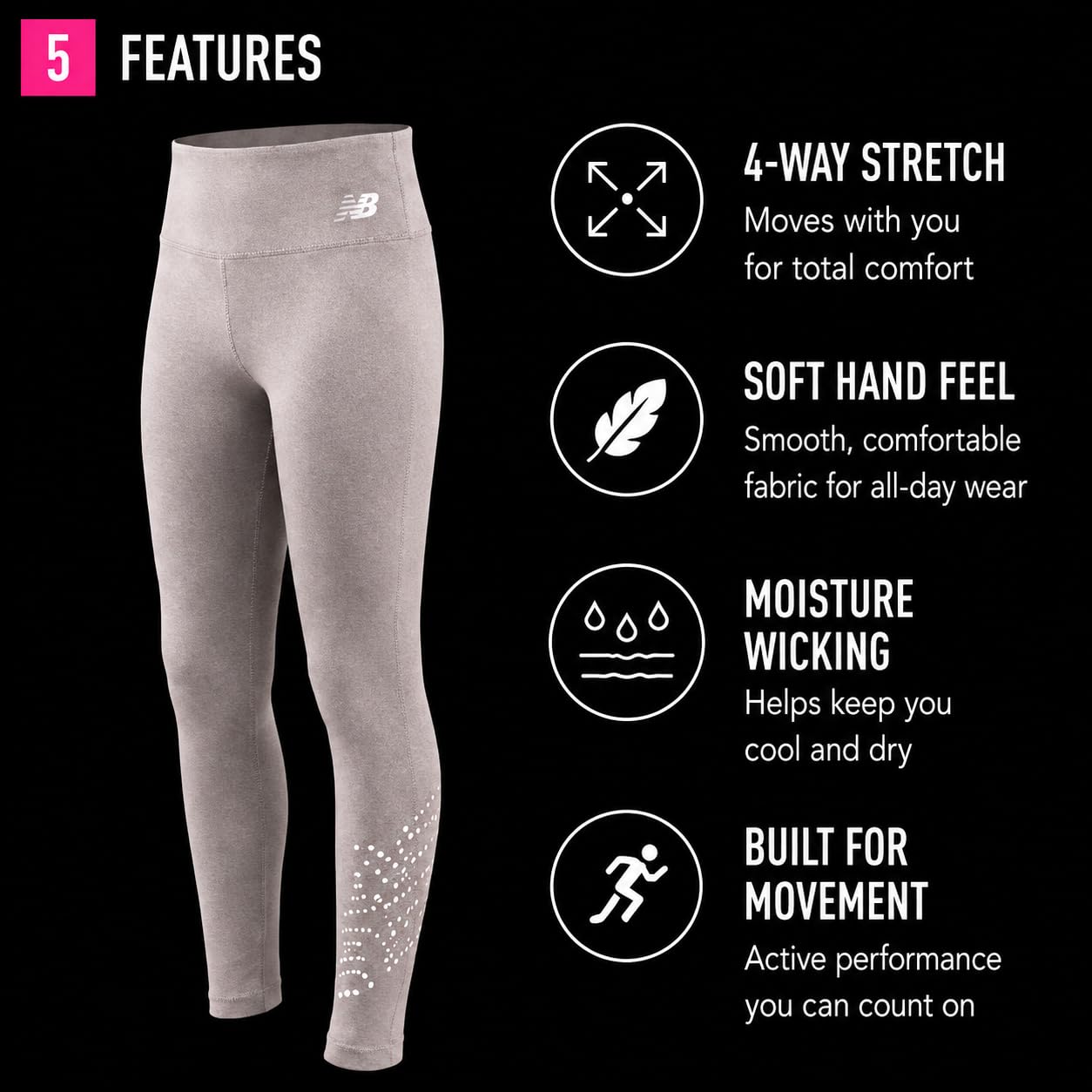 New Balance Girl's Performance Leggings (Big Kids) | Smooth Stretch Fabric, Sleek Versatile Black, Breathable Support for Dance, Gym, Fitness & Everyday Play thumbnail