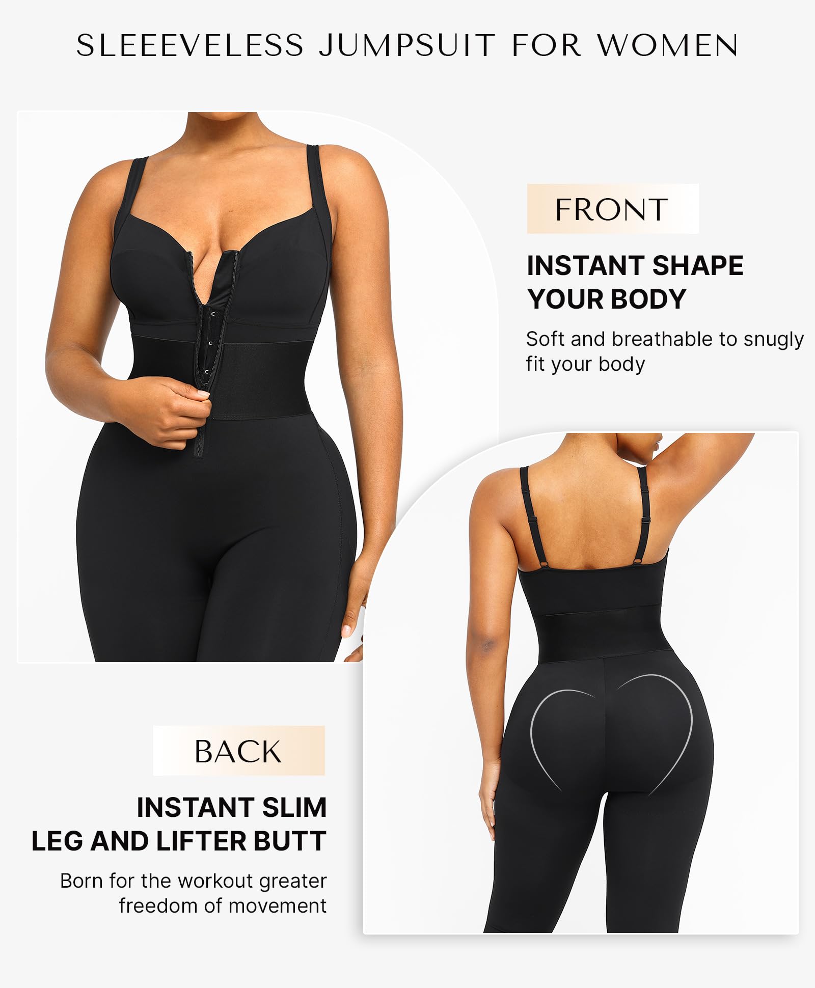 SHAPELLX Jumpsuits for Women Tummy Control One Piece Outfit Yoga Athletic Rompers Sleeveless Bodycon Shapewear thumbnail