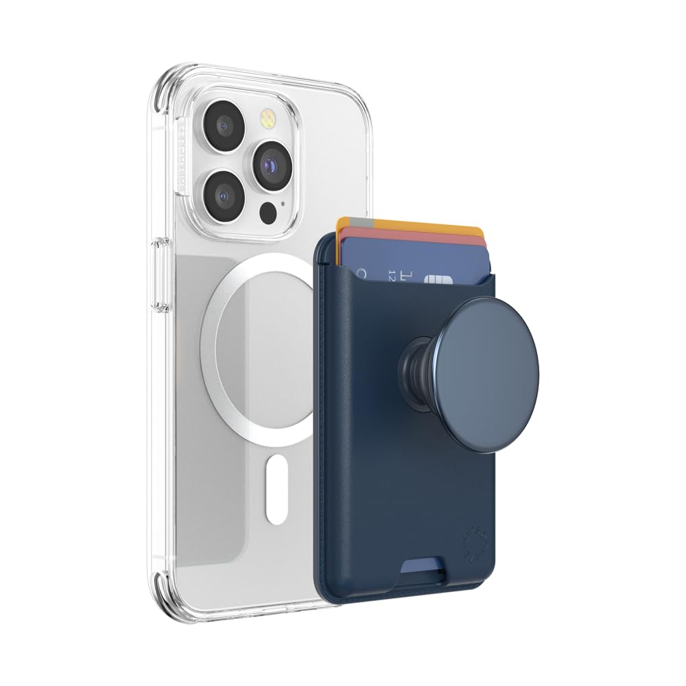 PopSockets Phone Wallet for MagSafe, Phone Card Holder with Grip, Navy Blue - Navy