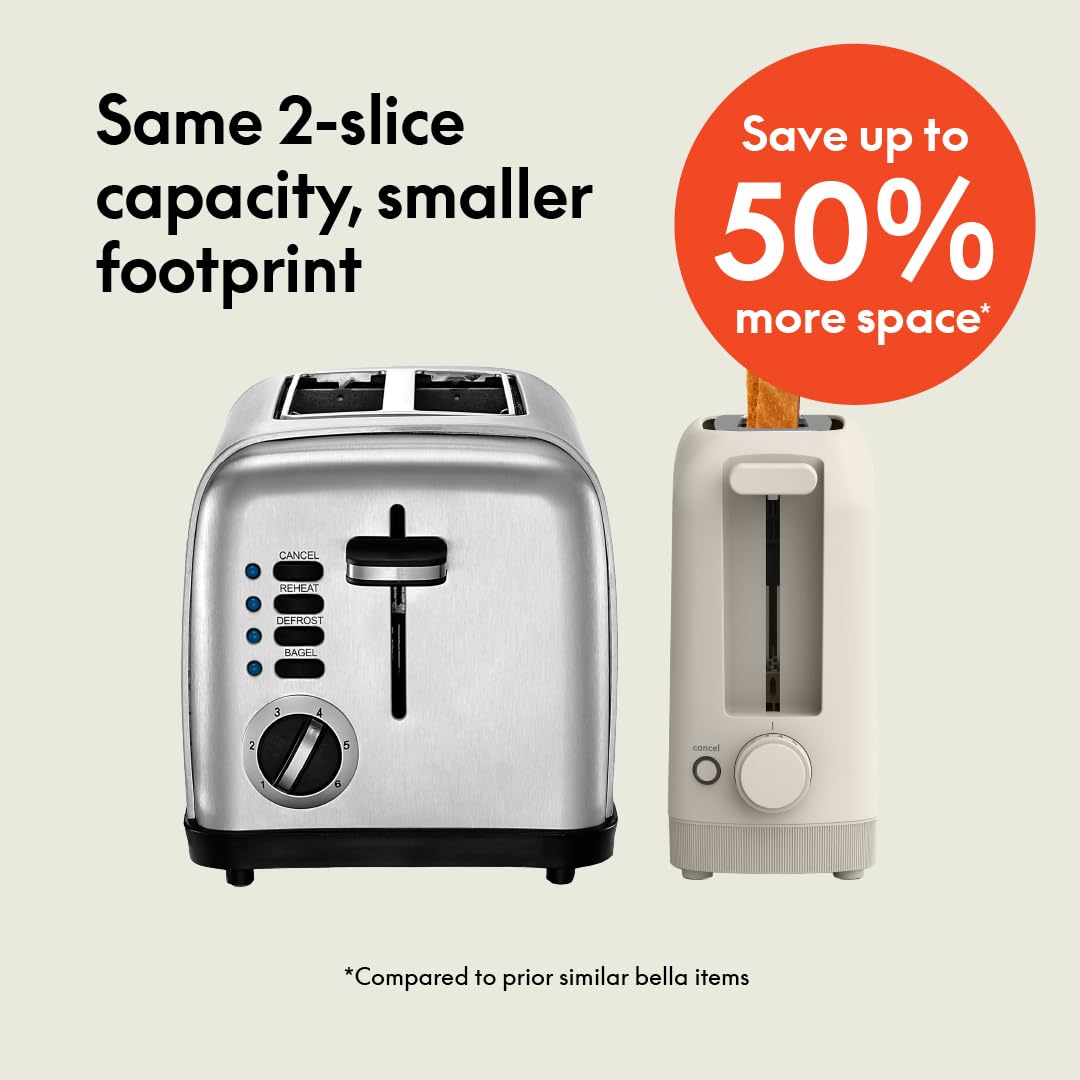 bella Fits-Anywhere™ 2-Slice Slim Toaster, Long Slot & Extra Wide, Oatmilk thumbnail