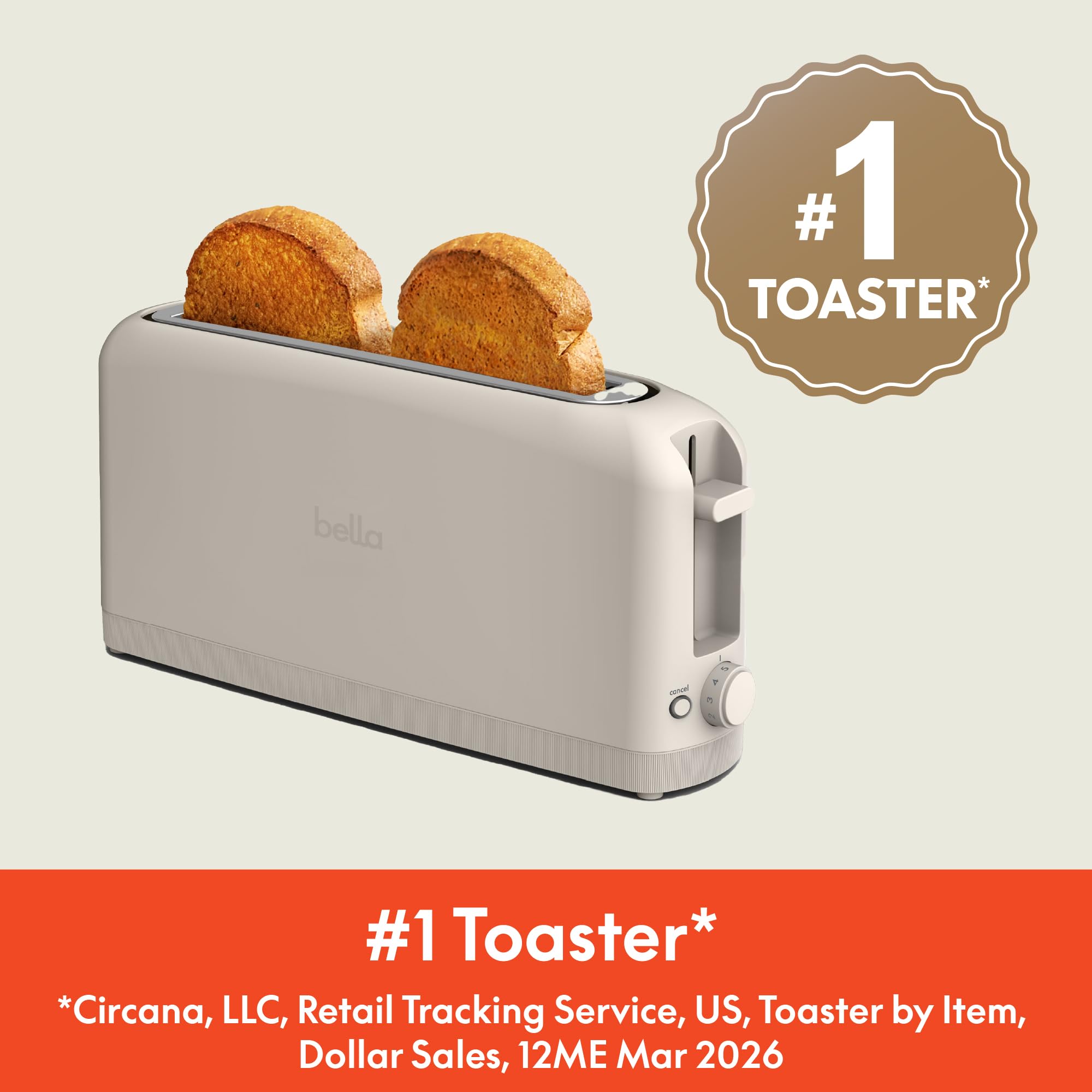 bella Fits-Anywhere™ 2-Slice Slim Toaster, Long Slot & Extra Wide, Oatmilk thumbnail