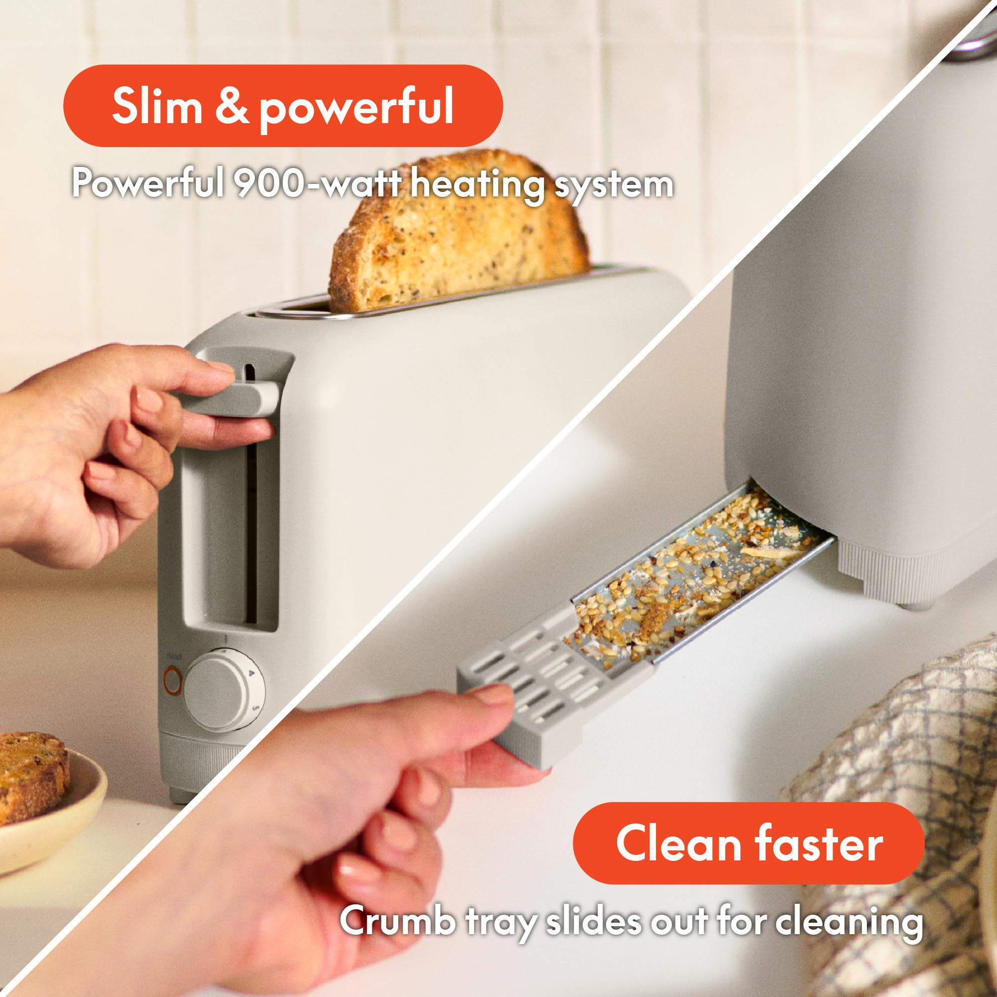 bella Fits-Anywhere™ 2-Slice Slim Toaster, Long Slot & Extra Wide, Oatmilk thumbnail