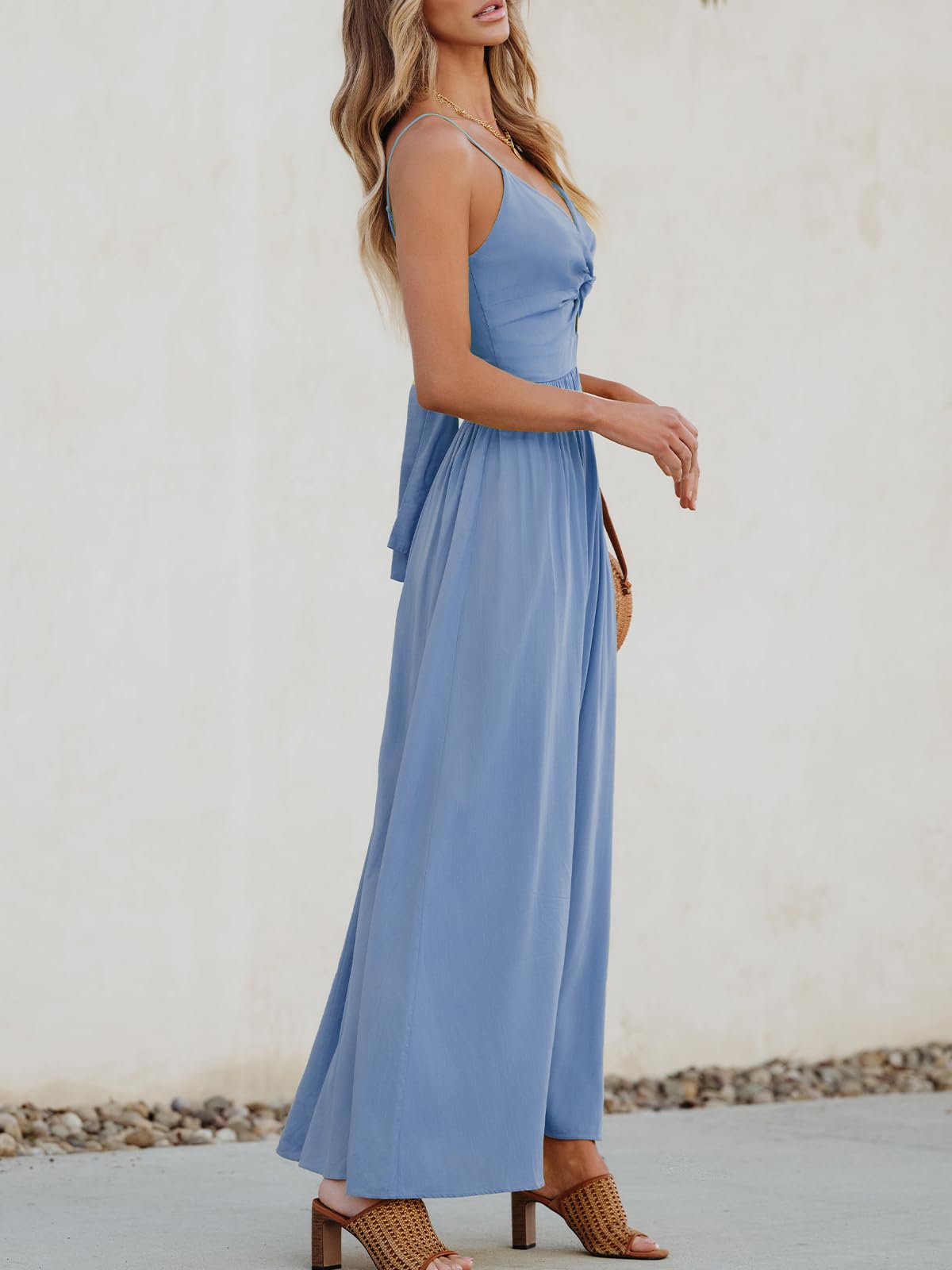CUPSHE Women Casual Dress Beach Sleeveless V Neck Summer Cutout Spaghetti Straps Formal Maxi Sun Dresses thumbnail