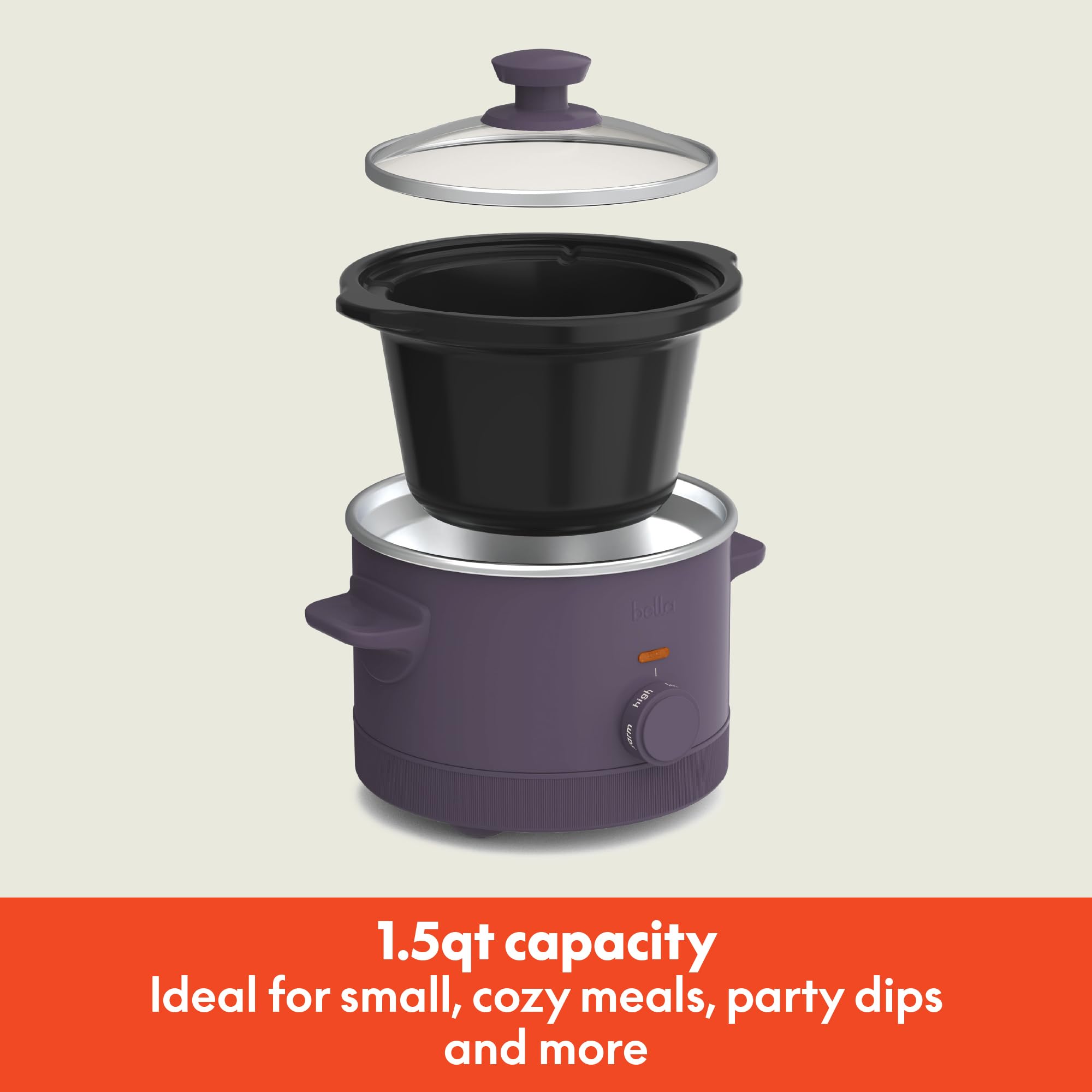 bella 1.5qt Manual Non-Toxic Slow Cooker with 3 Heat Settings, Plum thumbnail