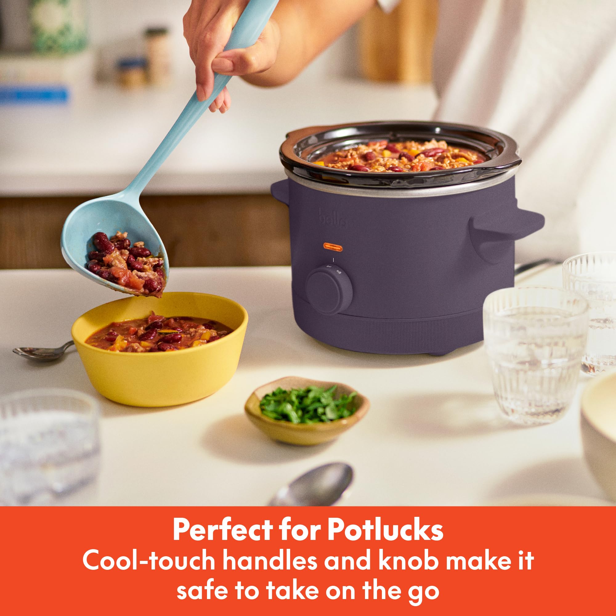 bella 1.5qt Manual Non-Toxic Slow Cooker with 3 Heat Settings, Plum thumbnail