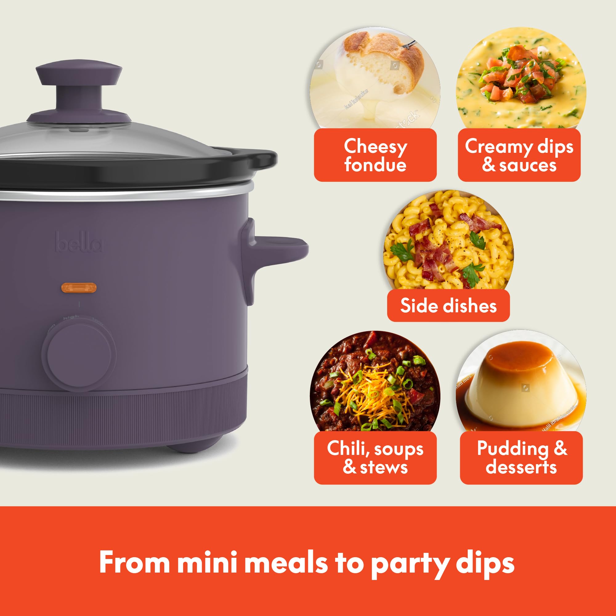 bella 1.5qt Manual Non-Toxic Slow Cooker with 3 Heat Settings, Plum thumbnail