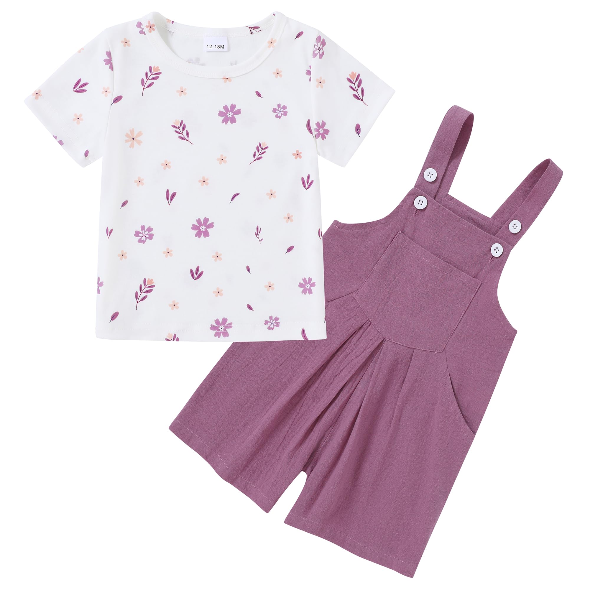 ZOEREA Toddler Girl Clothes, 2Pcs Baby Girl Outfits Spring/Summer Stripe/Floral T-Shirt+Bib Overall Shorts Clothing Set 1-5T