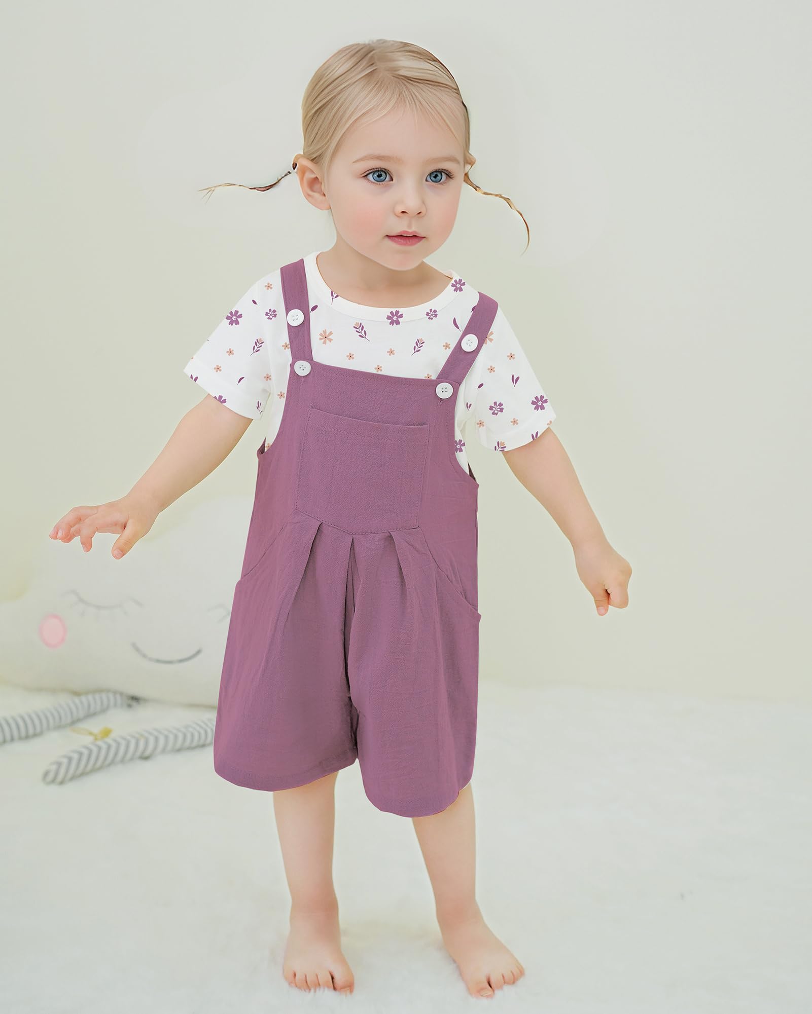 ZOEREA Toddler Girl Clothes, 2Pcs Baby Girl Outfits Spring/Summer Stripe/Floral T-Shirt+Bib Overall Shorts Clothing Set 1-5T thumbnail