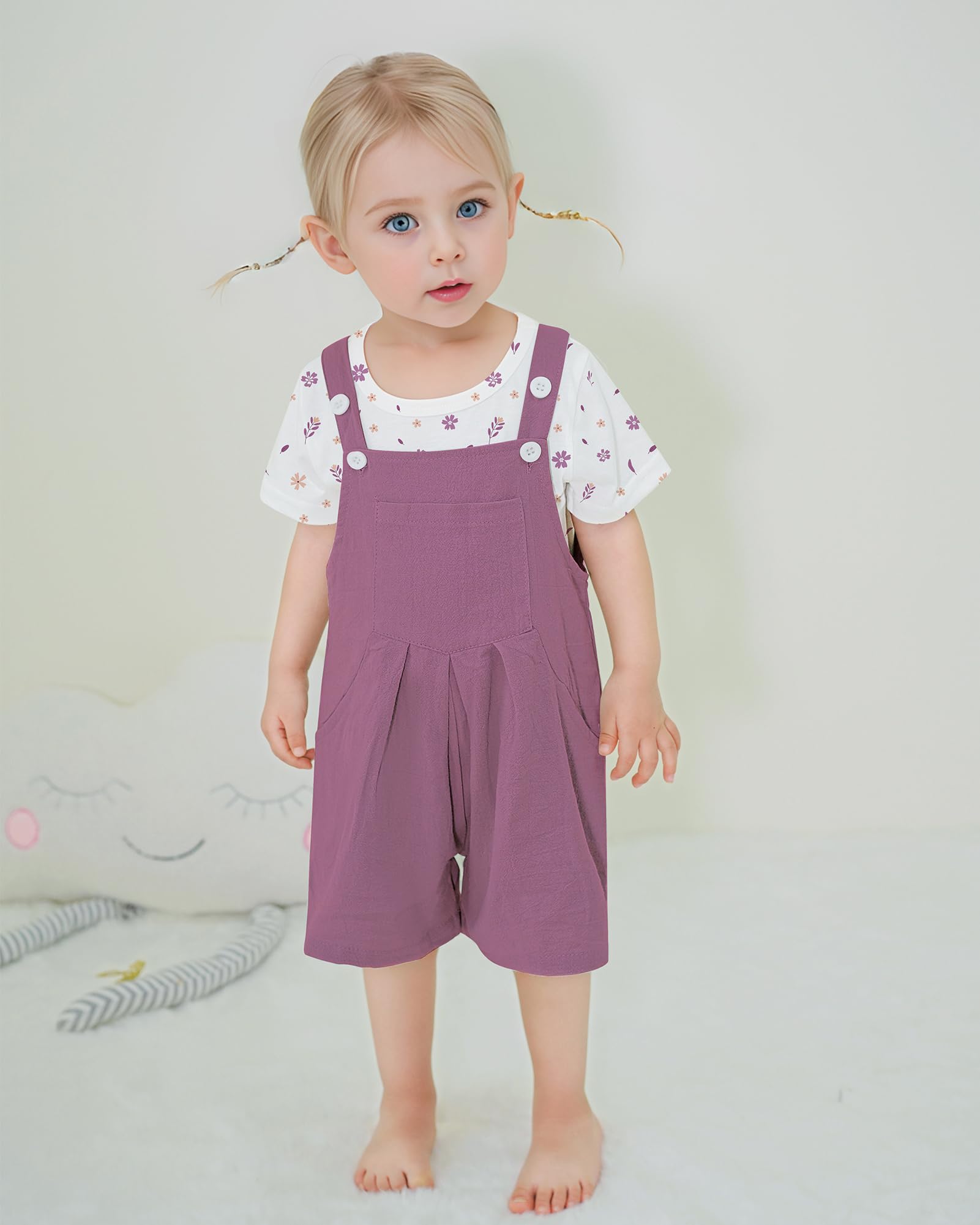 ZOEREA Toddler Girl Clothes, 2Pcs Baby Girl Outfits Spring/Summer Stripe/Floral T-Shirt+Bib Overall Shorts Clothing Set 1-5T thumbnail