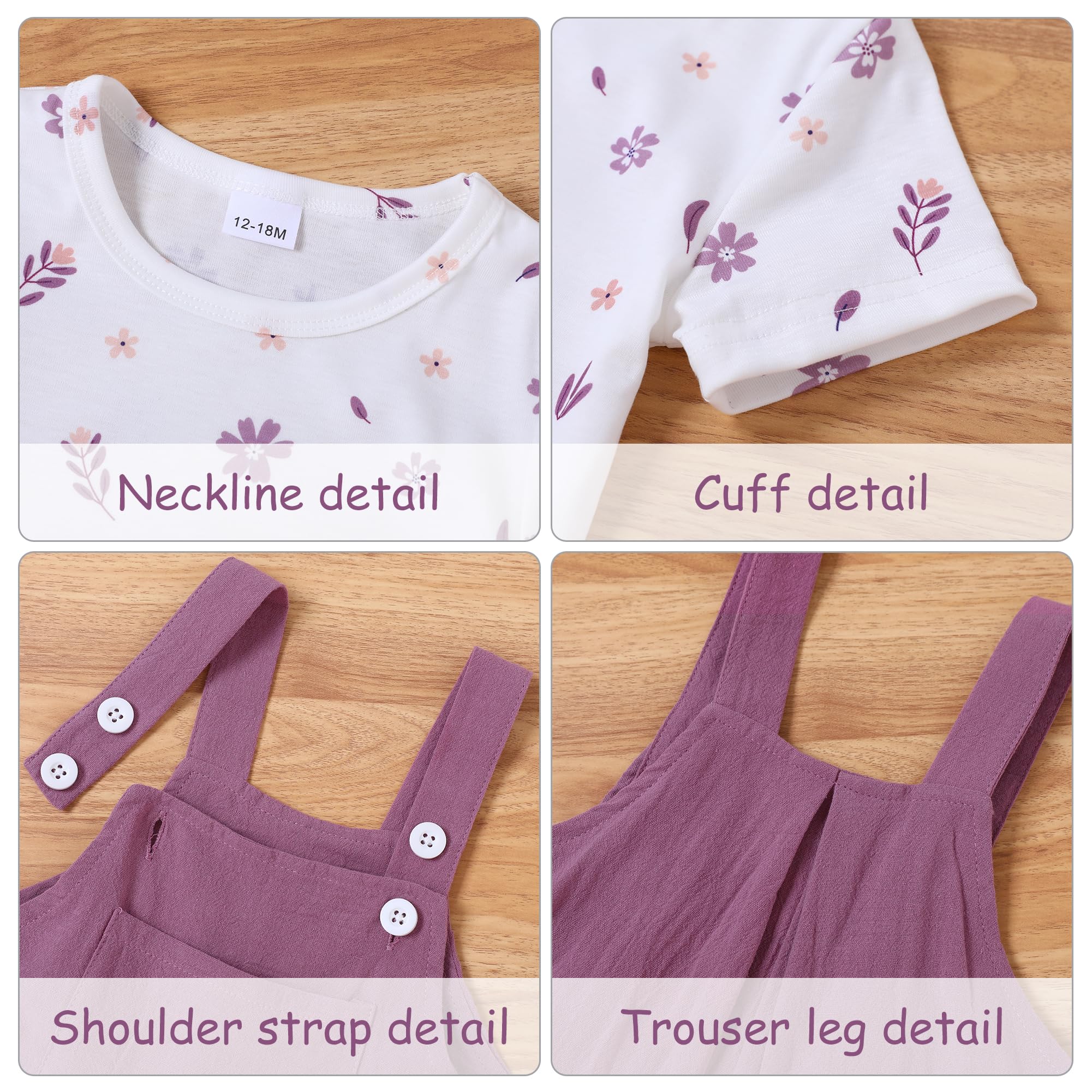 ZOEREA Toddler Girl Clothes, 2Pcs Baby Girl Outfits Spring/Summer Stripe/Floral T-Shirt+Bib Overall Shorts Clothing Set 1-5T thumbnail