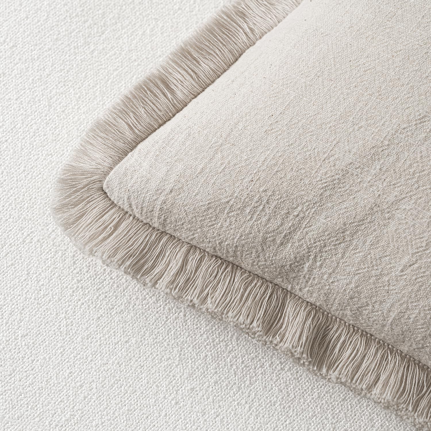 MIULEE Decorative Throw Pillow Covers Neutral Linen Fringe Throw Pillows Set of 2 Natural Beige Boho Farmhouse Cushion Cases with Tassels for Couch Sofa Bed Living Room Spring Decor 18x18 Inch thumbnail