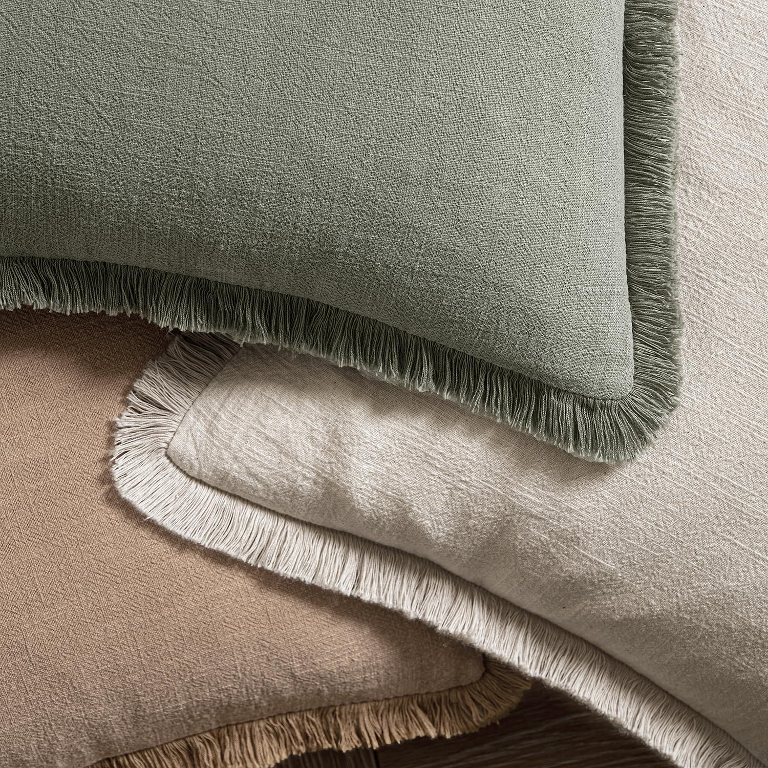 MIULEE Decorative Throw Pillow Covers Neutral Linen Fringe Throw Pillows Set of 2 Natural Beige Boho Farmhouse Cushion Cases with Tassels for Couch Sofa Bed Living Room Spring Decor 18x18 Inch thumbnail