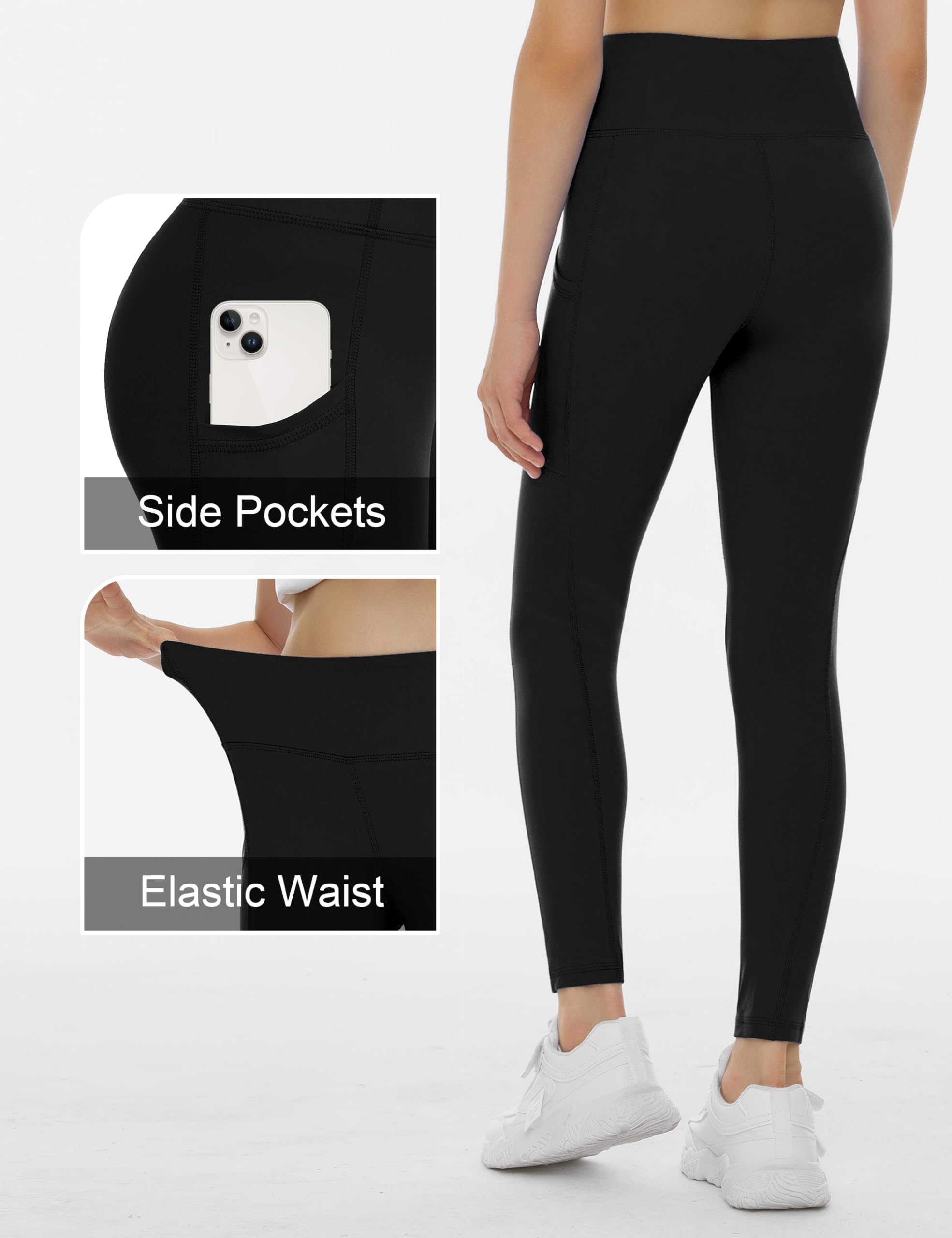 THE GYM PEOPLE Girls Workout Leggings High Waist Kid Dance Yoga Tight Pants | High Waist, Tight Fit, Soft Stretch Fabric, Side Pockets, Full Length, Lightweight, Athletic Leggings for School, Daily thumbnail