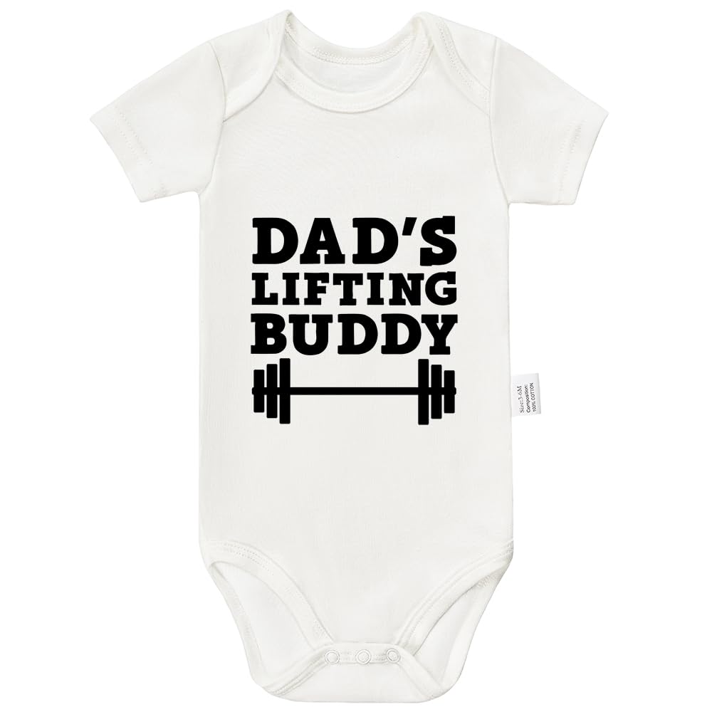 Dad’s Lifting Buddy Bodysuits, Cute Toddler Boy Girl Newborn Cotton Romper Short Sleeve Jumpsuit Outfits 0-24 Months
