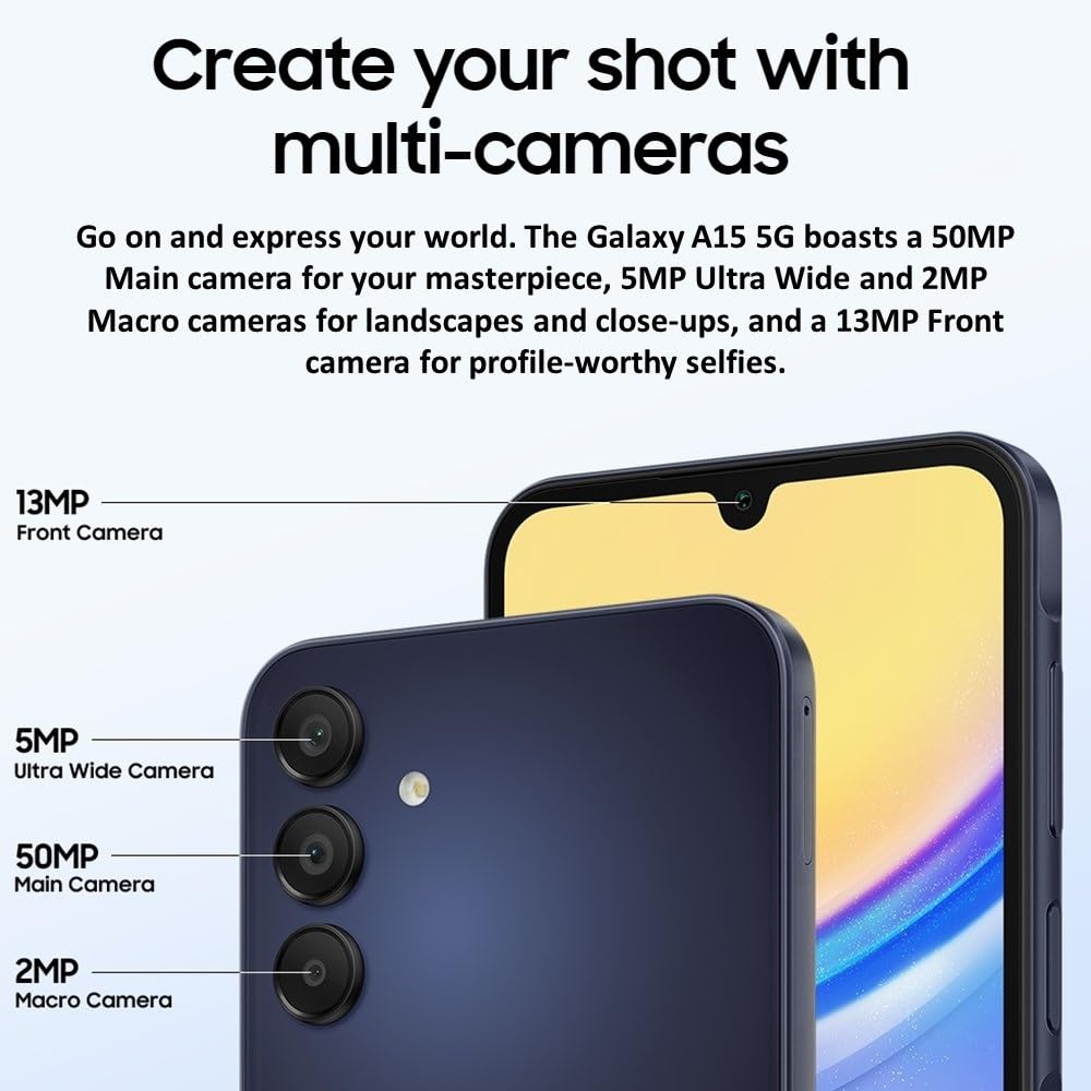 Samsung Galaxy A15 5G, 128GB, Blue Black - Unlocked (International Version) (Renewed) thumbnail
