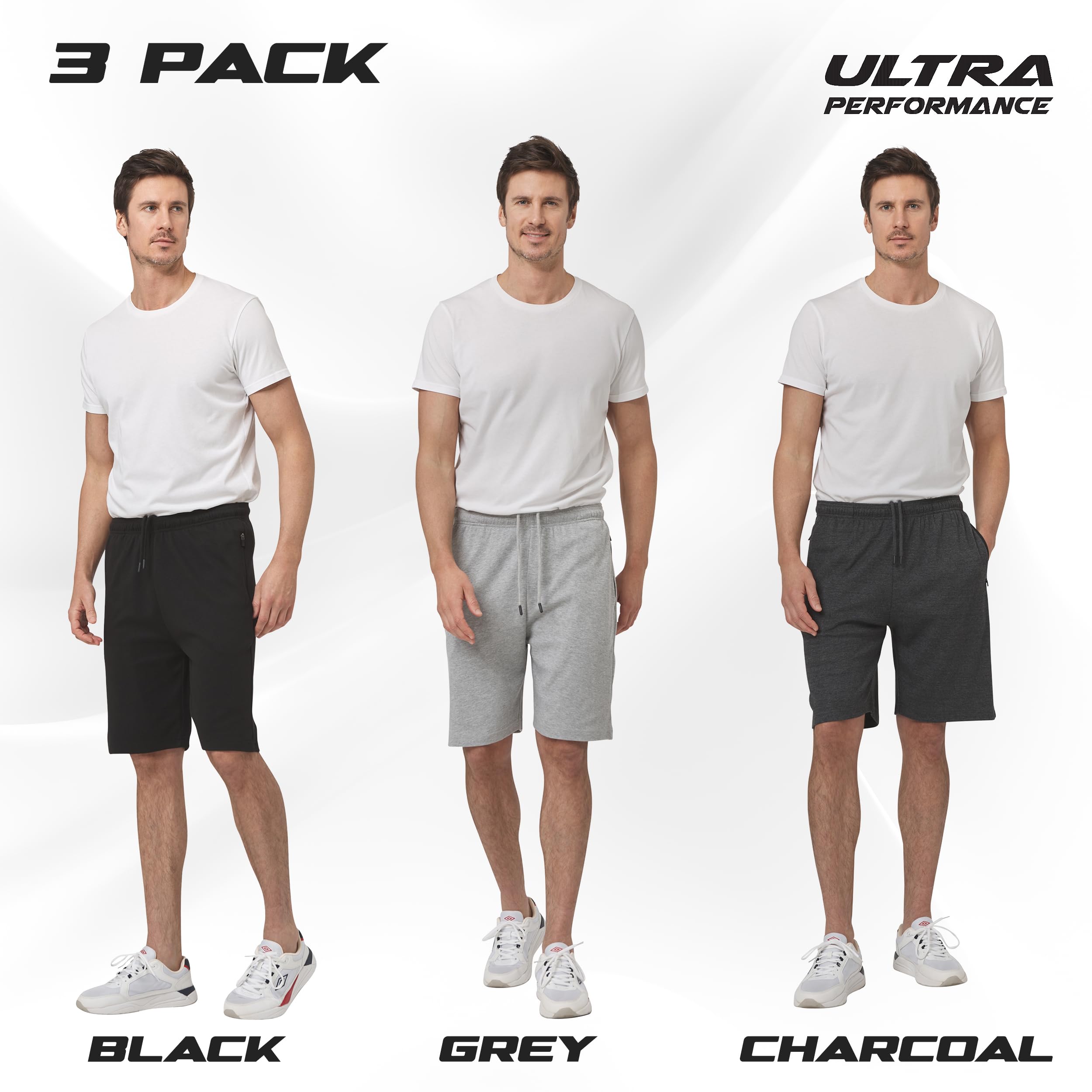Ultra Performance 3 Pack Mens Shorts Casual Men's Athletic Short Workout Gym Shorts for Men with Zipper Pockets, Small - 5X thumbnail
