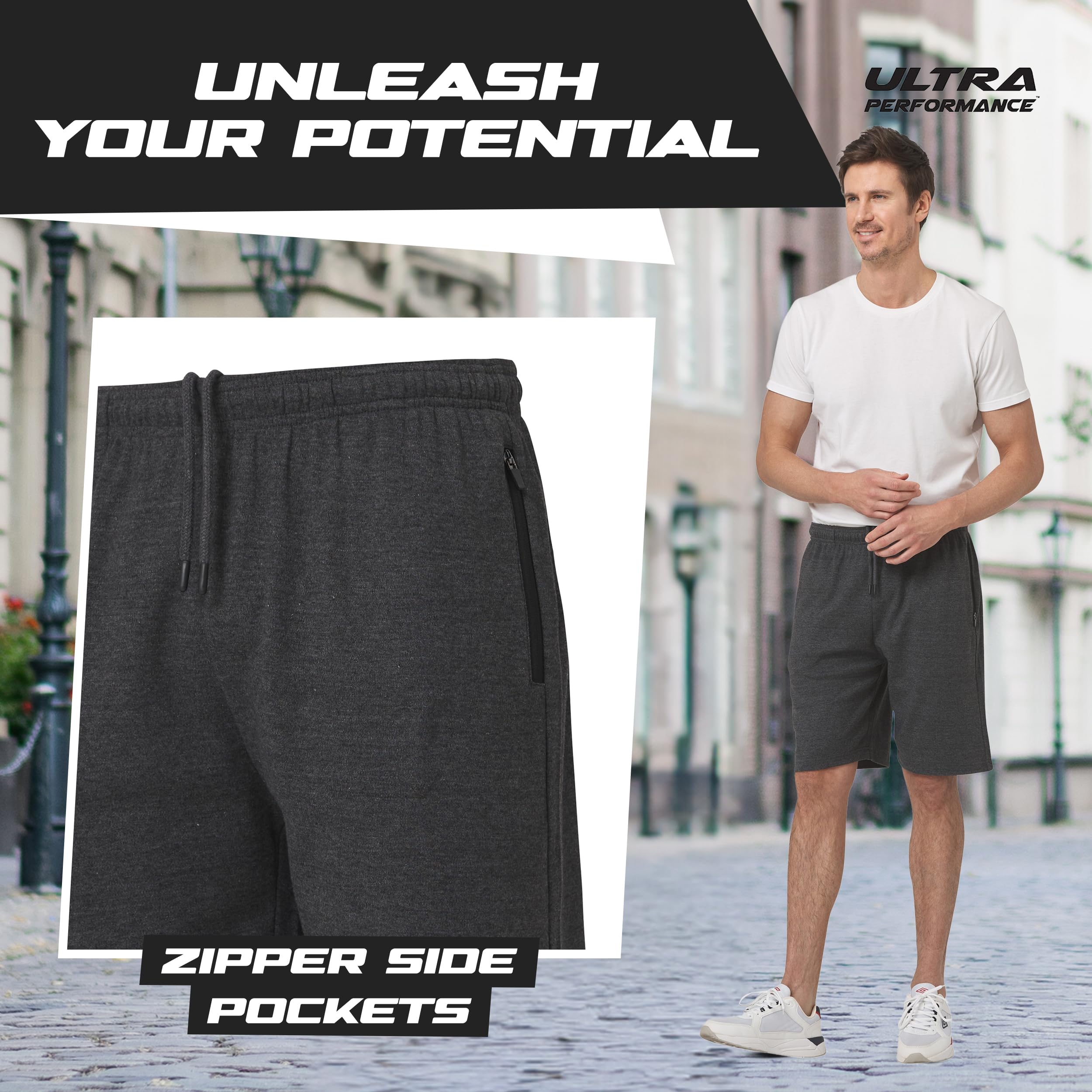 Ultra Performance 3 Pack Mens Shorts Casual Men's Athletic Short Workout Gym Shorts for Men with Zipper Pockets, Small - 5X thumbnail