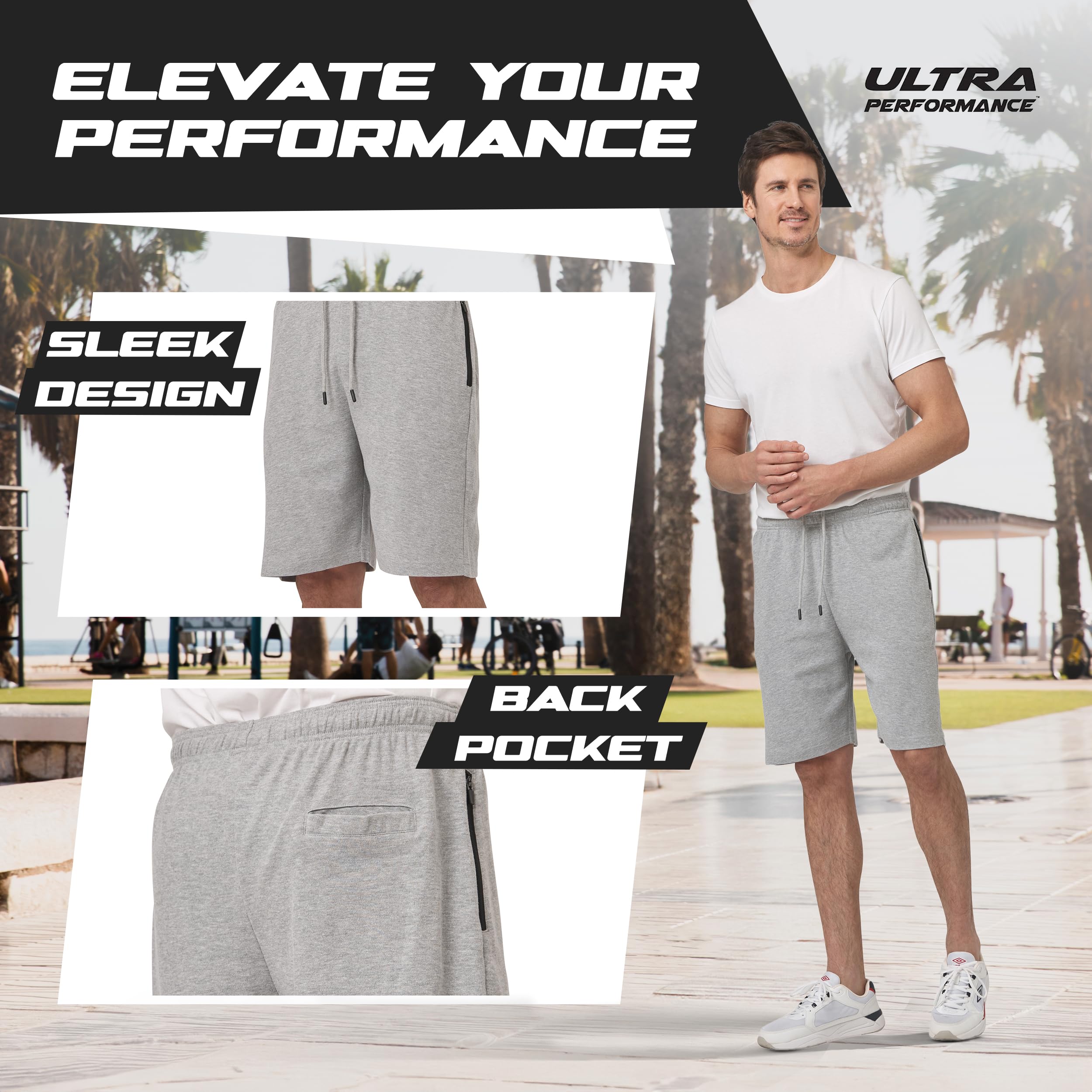 Ultra Performance 3 Pack Mens Shorts Casual Men's Athletic Short Workout Gym Shorts for Men with Zipper Pockets, Small - 5X thumbnail