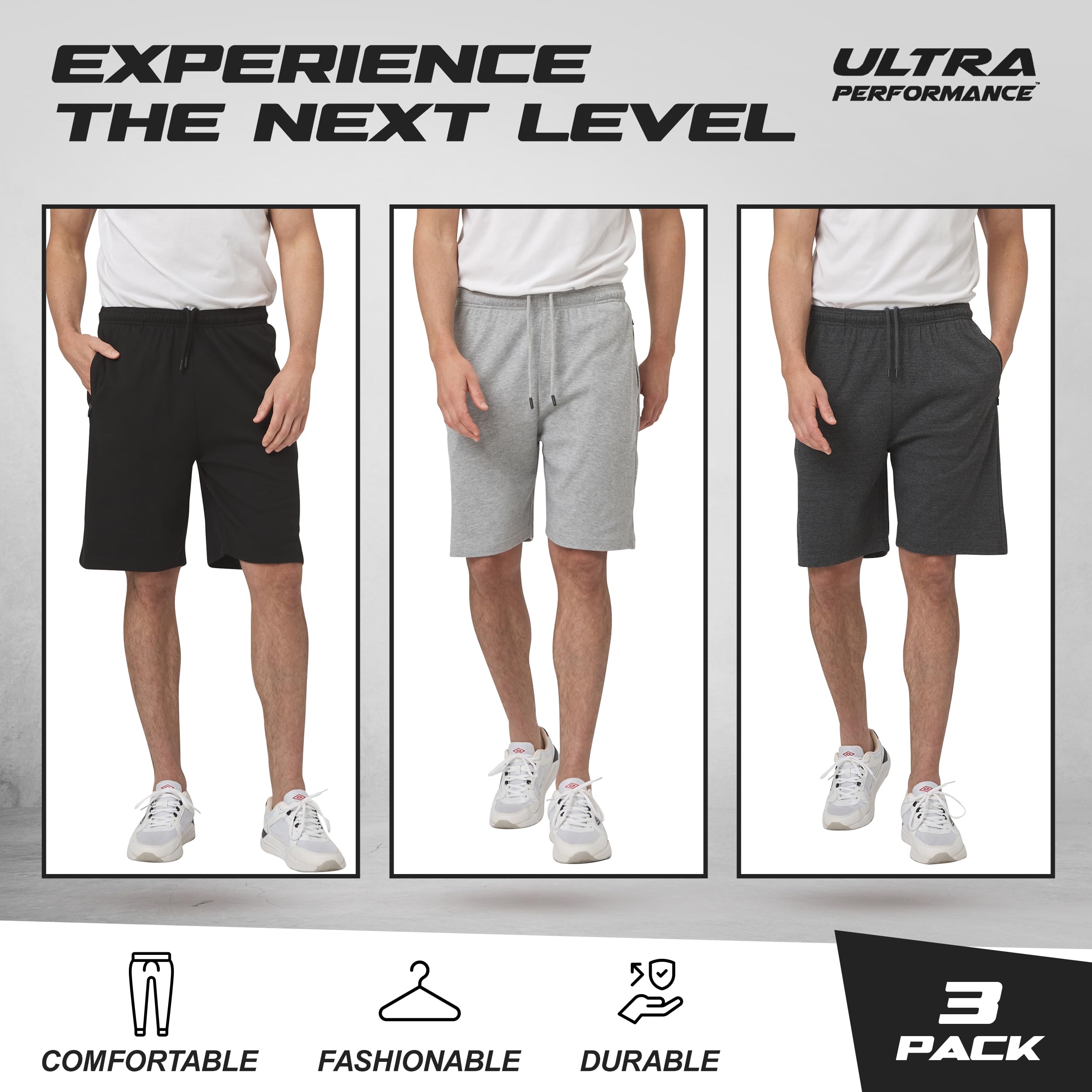 Ultra Performance 3 Pack Mens Shorts Casual Men's Athletic Short Workout Gym Shorts for Men with Zipper Pockets, Small - 5X thumbnail