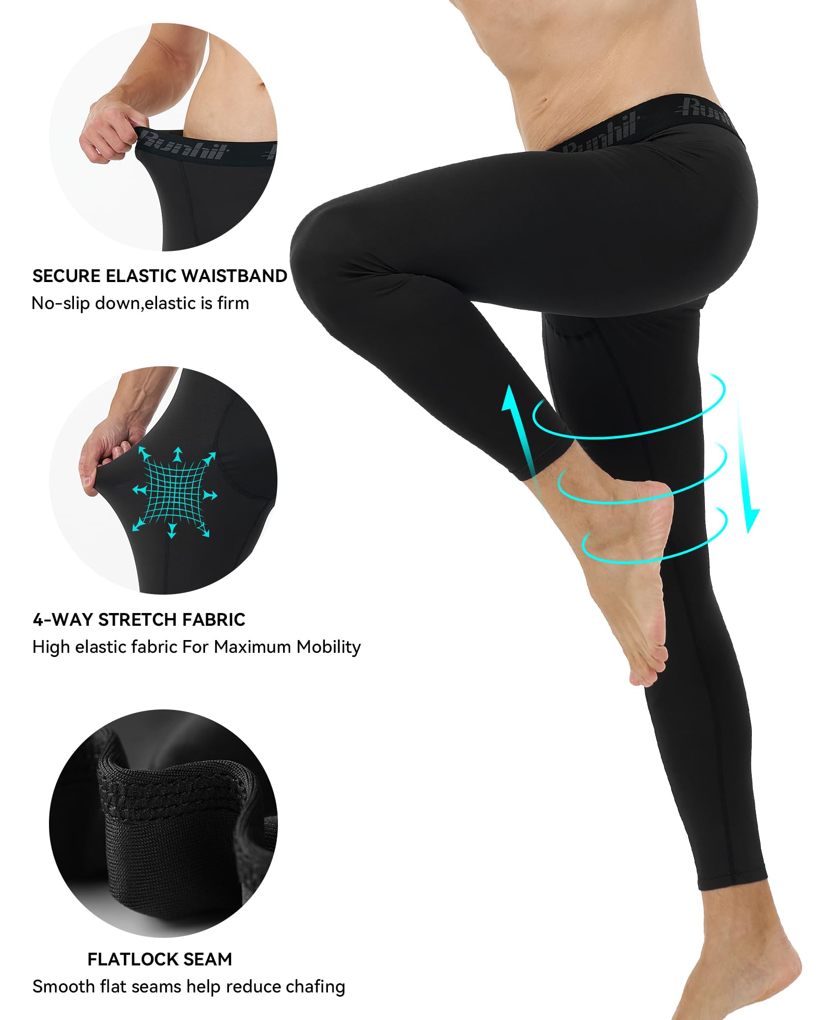 Runhit Men’s Compression Pants Running Tights Workout Leggings Athletic Base Layer Pants for Sports Yoga Basketball thumbnail