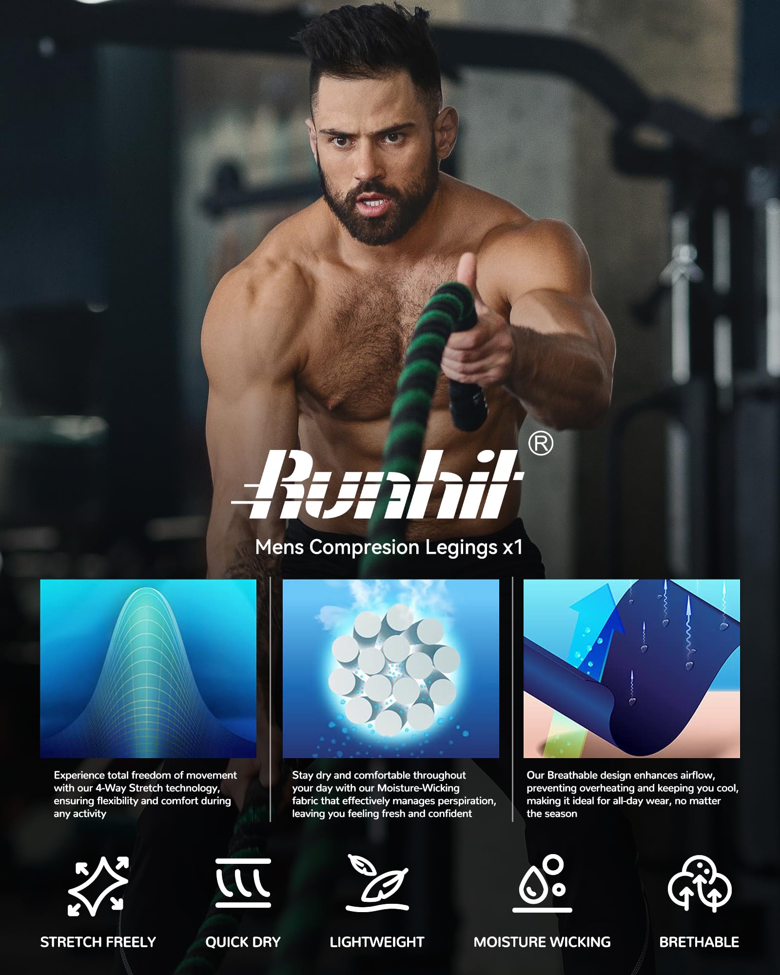 Runhit Men’s Compression Pants Running Tights Workout Leggings Athletic Base Layer Pants for Sports Yoga Basketball thumbnail