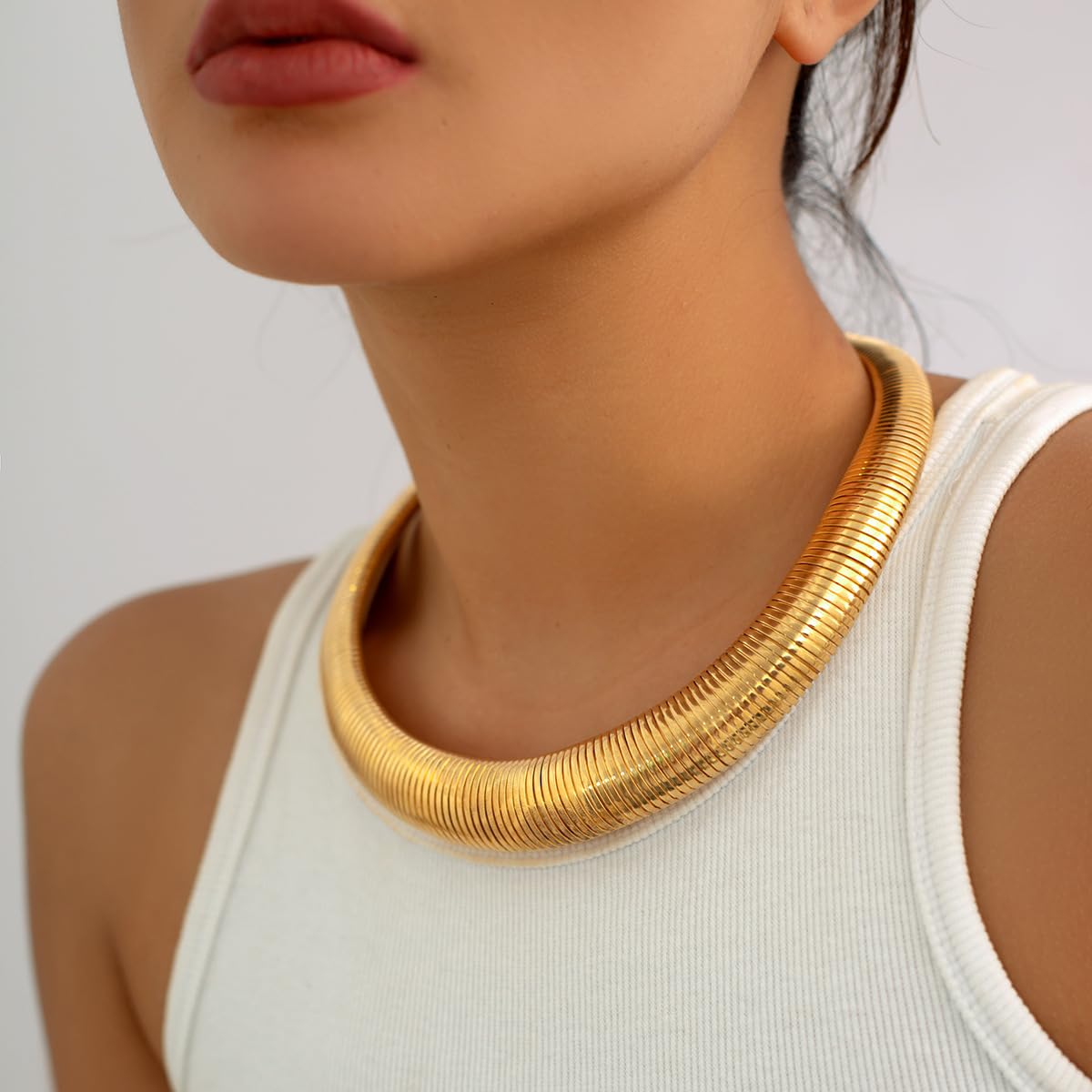 Chunky Gold Chain Statement Choker Necklace for Women Trendy, 14K Gold Plated Thick Snake Chain Collar Torque Layered Necklaces Jewelry Gifts thumbnail