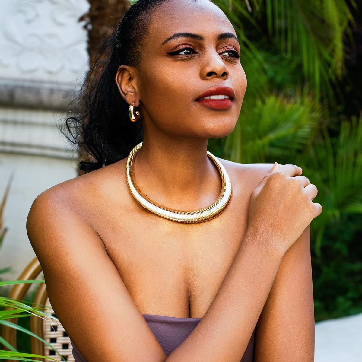 Chunky Gold Chain Statement Choker Necklace for Women Trendy, 14K Gold Plated Thick Snake Chain Collar Torque Layered Necklaces Jewelry Gifts thumbnail
