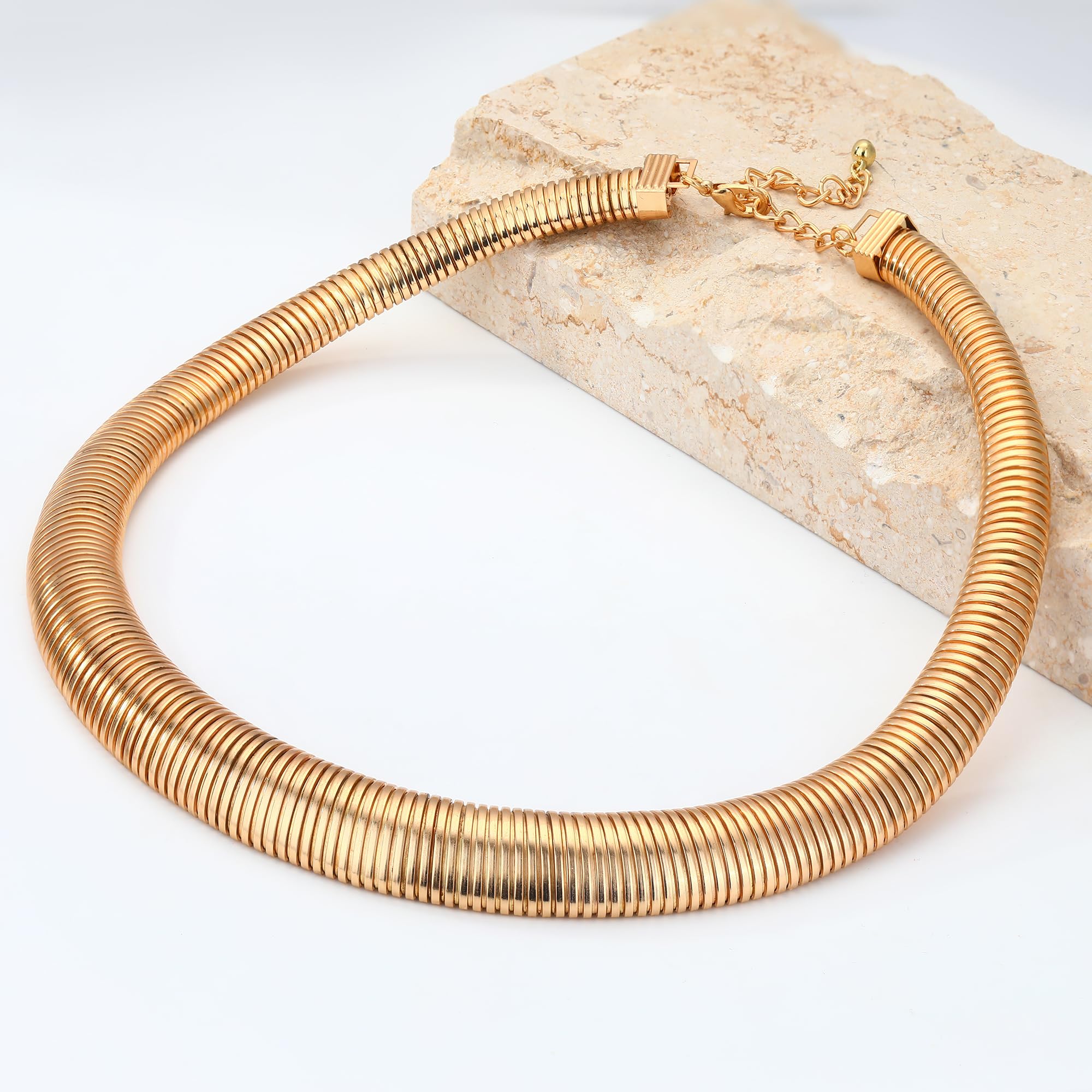 Chunky Gold Chain Statement Choker Necklace for Women Trendy, 14K Gold Plated Thick Snake Chain Collar Torque Layered Necklaces Jewelry Gifts thumbnail