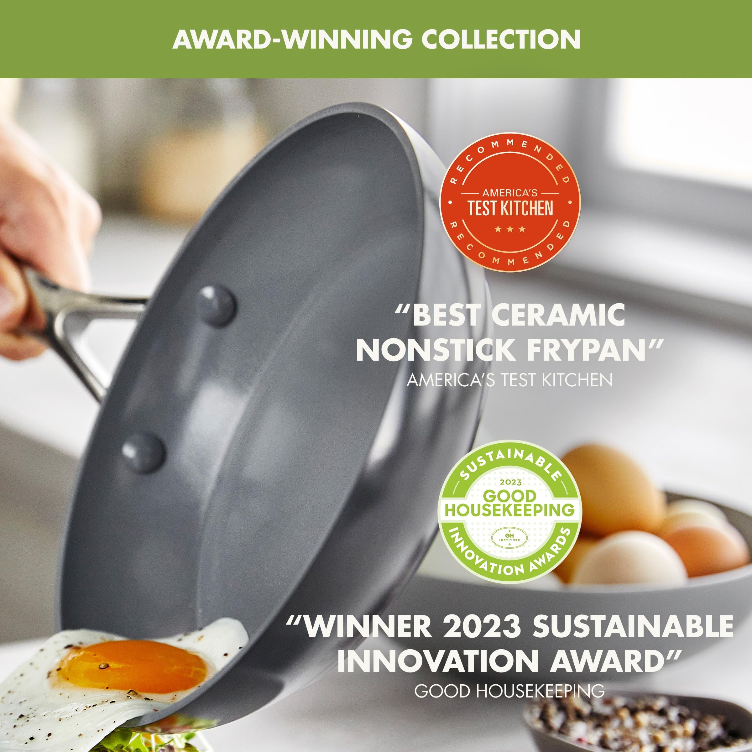 GreenPan Valencia Pro Tri-Ply Stainless Steel 5QT Sauté Pan with Lid, PFAS-Free Ceramic Nonstick Coating, Induction Ready Cookware, All Cooktops, Deep Jumbo Cooker, Dishwasher & Oven Safe to 600F thumbnail