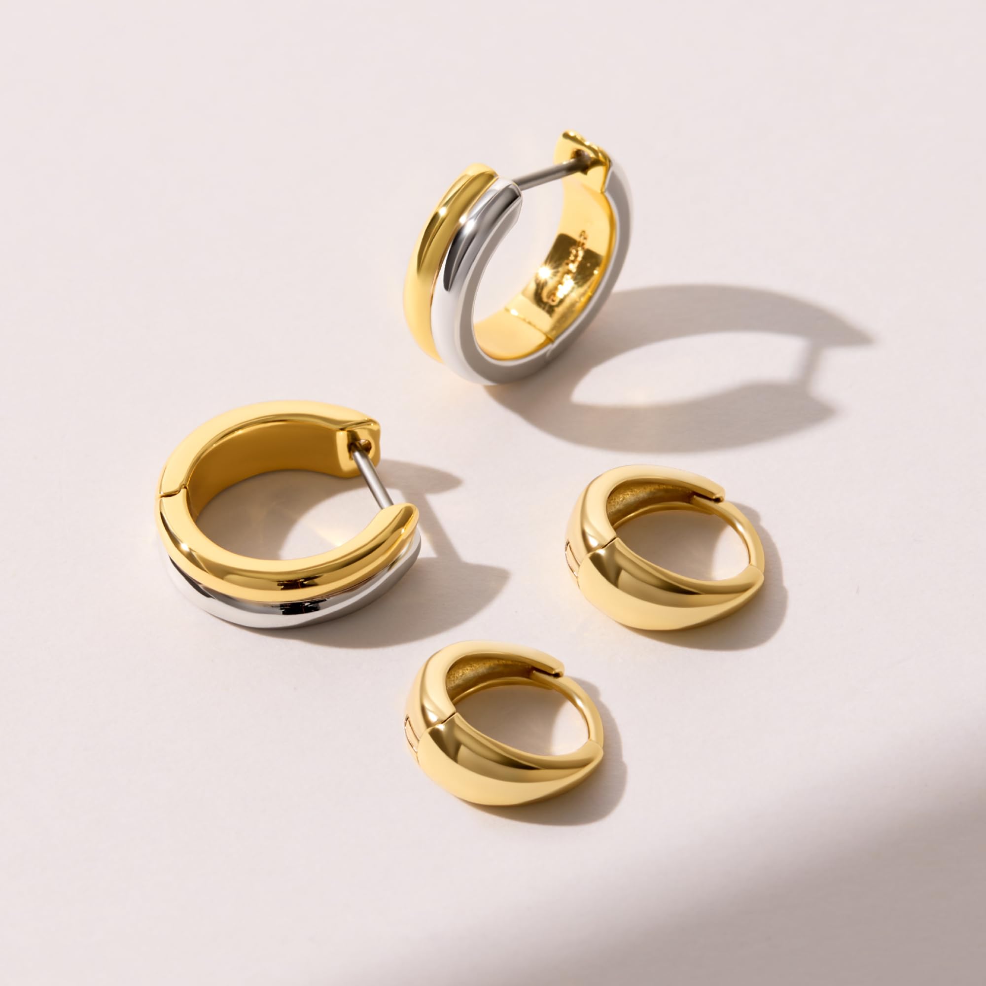 Ana Luisa Asher Small Huggie Hoop Earrings for Women - 14K Gold Plated, Silver Rhodium Plated and Two Tone Styles - Hypoallergenic, Tarnish-Free - Ana Luisa Jewelry - Stylish Gold Hoop Earrings thumbnail