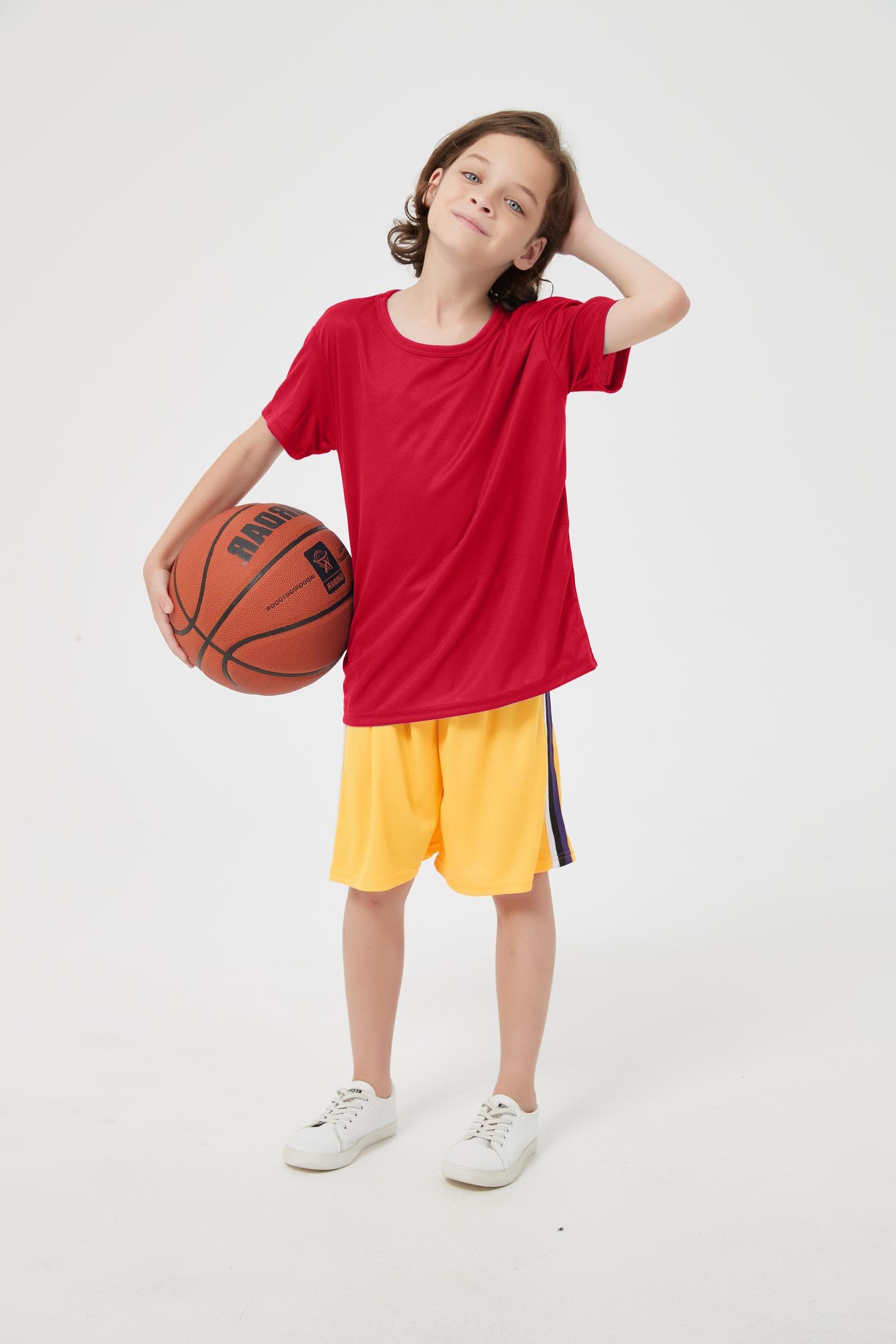 5 Pack Quick Dry Boys T Shirts Mesh Athletic Kids Shirts for Teen Age 4-15 | 100% Polyester Short Sleeve Boys Shirts,Moisture Wicking Shirts for Boys,Crew Neck Kids TShirts,Performance Youth Shirts thumbnail