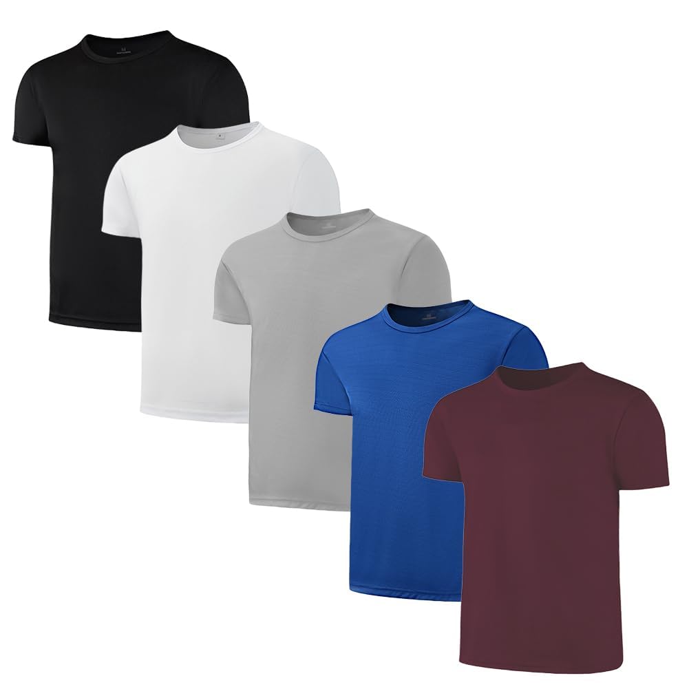 5 Pack Quick Dry Boys T Shirts Mesh Athletic Kids Shirts for Teen Age 4-15 | 100% Polyester Short Sleeve Boys Shirts,Moisture Wicking Shirts for Boys,Crew Neck Kids TShirts,Performance Youth Shirts thumbnail