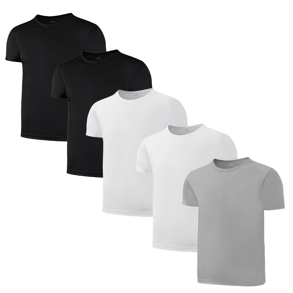 5 Pack Quick Dry Boys T Shirts Mesh Athletic Kids Shirts for Teen Age 4-15 | 100% Polyester Short Sleeve Boys Shirts,Moisture Wicking Shirts for Boys,Crew Neck Kids TShirts,Performance Youth Shirts thumbnail