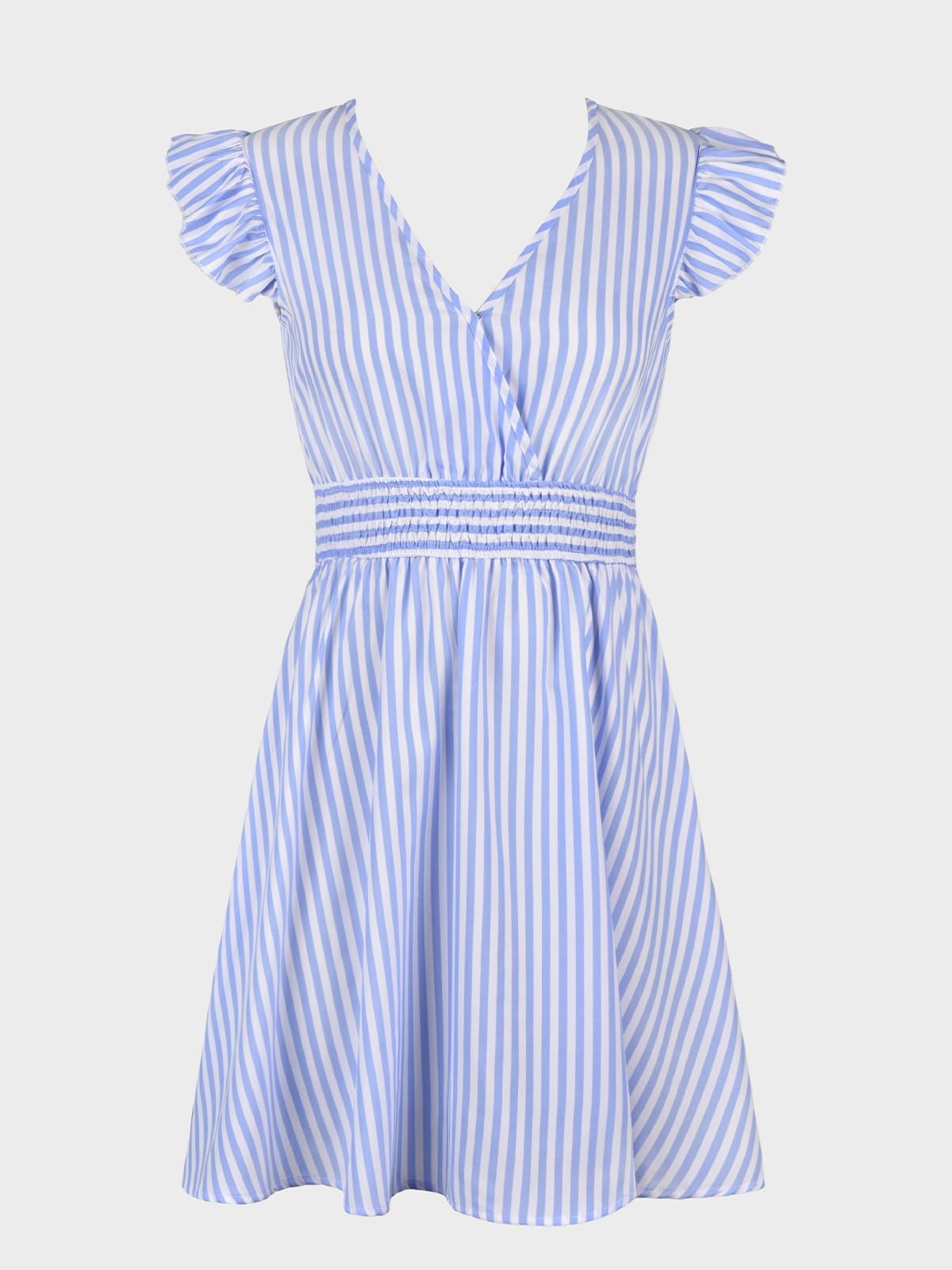 CUPSHE Women's Mini Dress V Neck Flutter Sleeve Striped Smocked Waist A Line Short Summer Cocktail Dress thumbnail