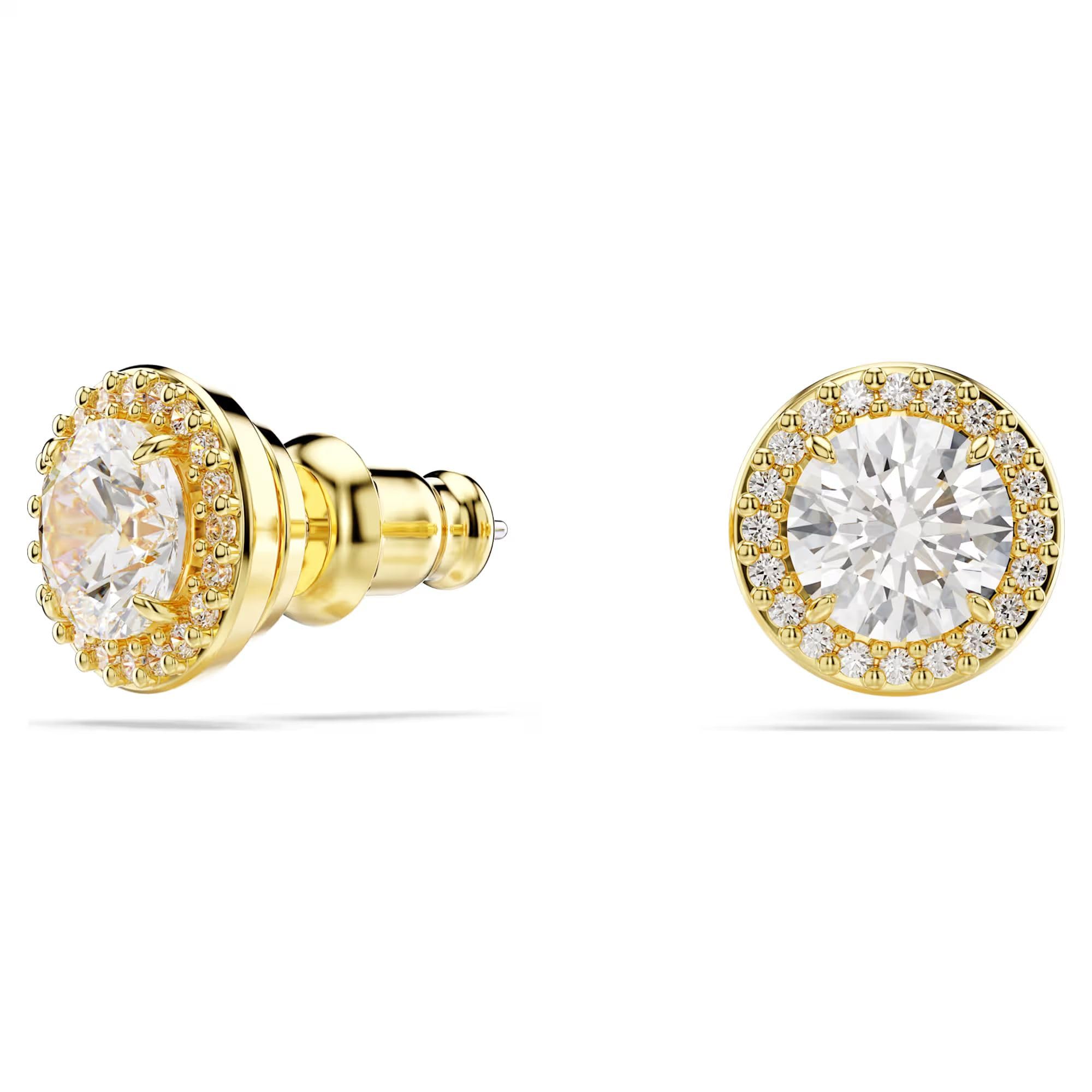 Swarovski Una Stud Earrings, Round Cut, Gold Tone, Gold-Tone Finished thumbnail