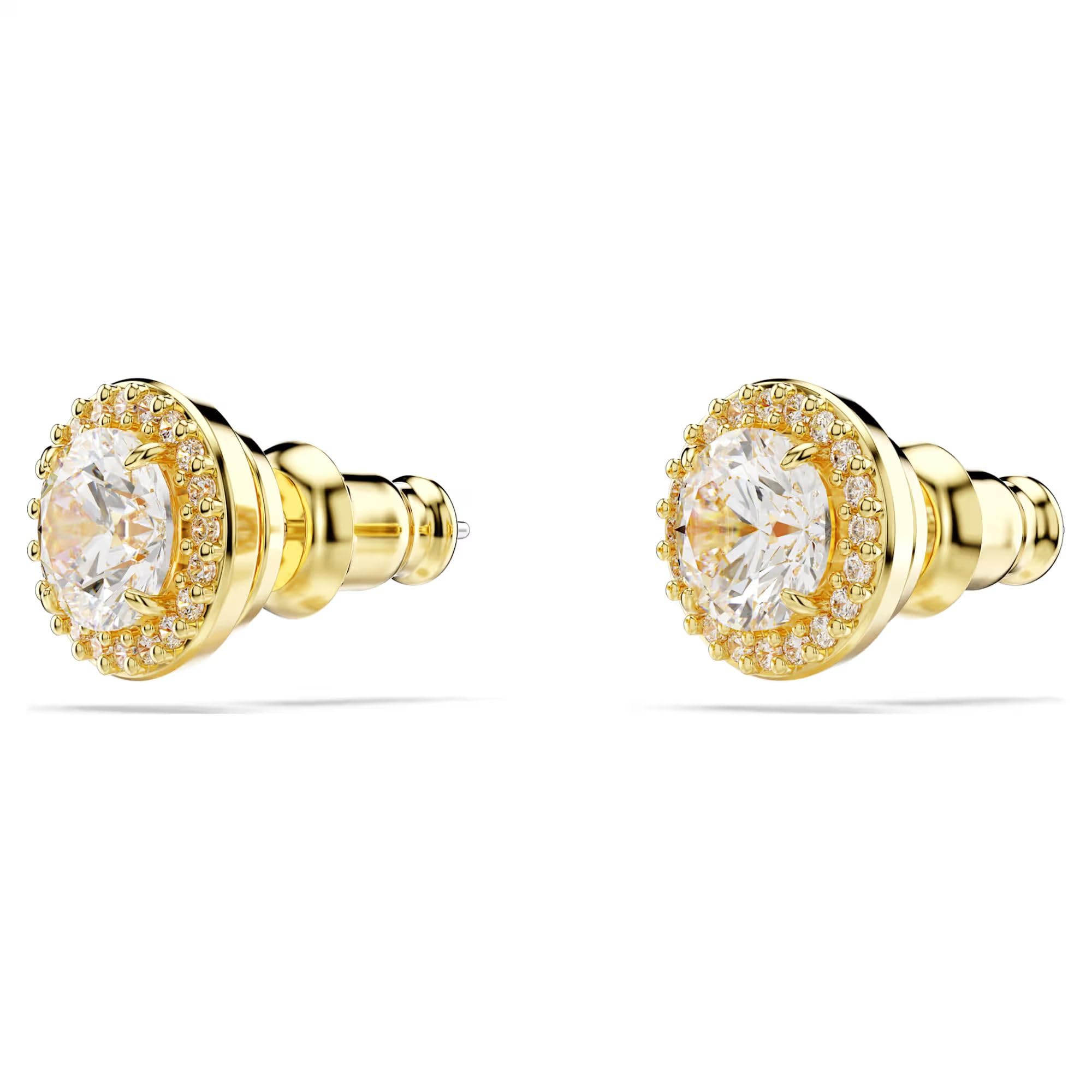 Swarovski Una Stud Earrings, Round Cut, Gold Tone, Gold-Tone Finished thumbnail