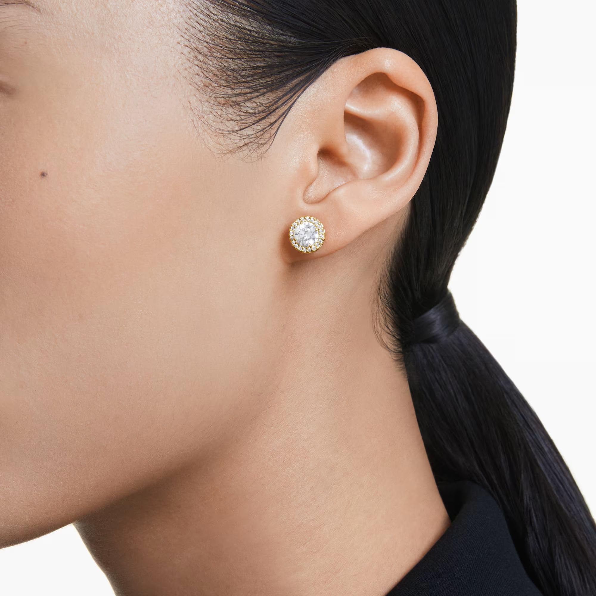 Swarovski Una Stud Earrings, Round Cut, Gold Tone, Gold-Tone Finished thumbnail