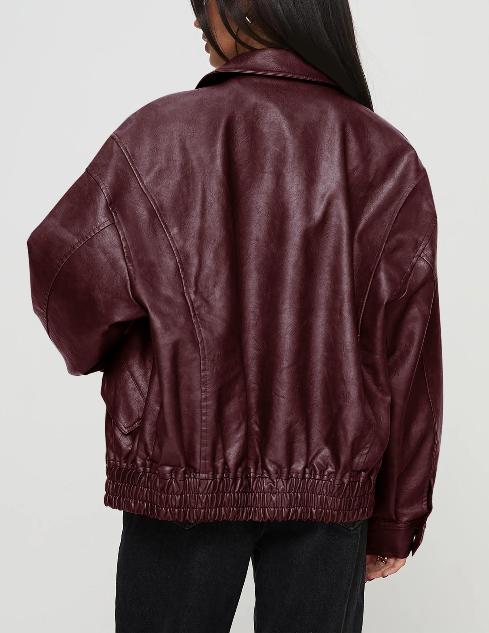 PRETTYGARDEN Women's Faux Leather Motorcycle Jacket Trendy Fall Spring Clothes Oversized Zip Up Winter Coat Outerwear thumbnail