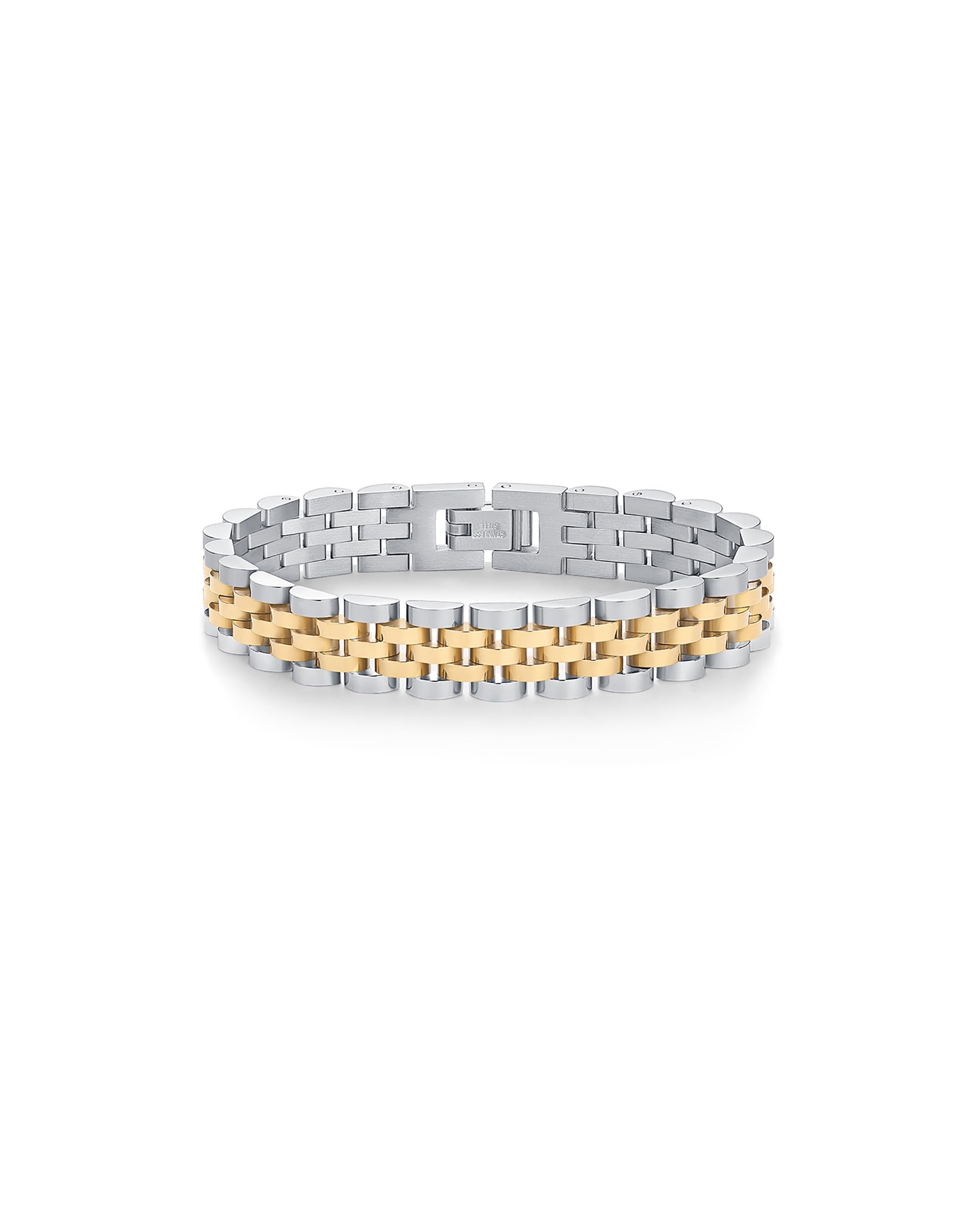 PAVOI 14K Gold Plated Waterproof Watch Strap Chain Bracelet for Women | Two Toned Mixed Metals Stainless Steel Chunky Link Bracelet